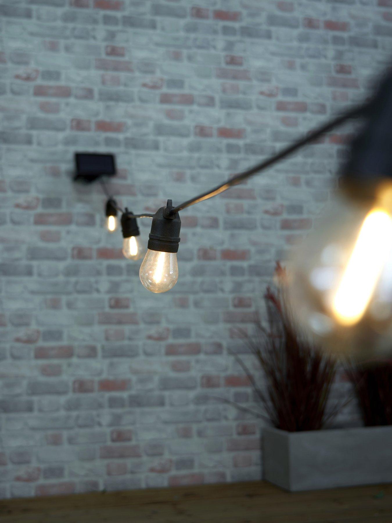 Zinc Wye IP44 Solar 10lt Festoon w 0.5w E27 Lamps Black - 10m overall length