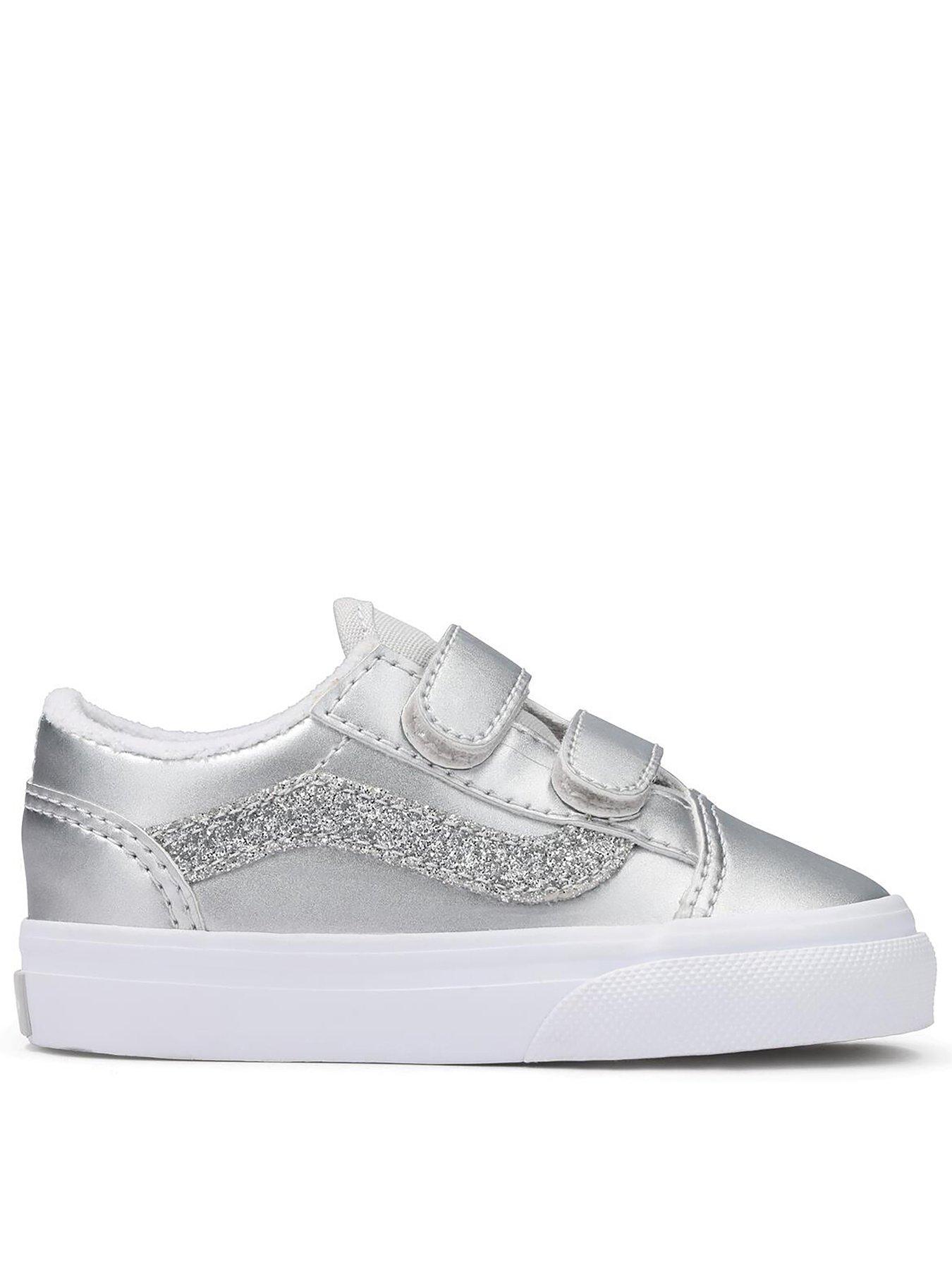 Vans Toddler Old Skool Velcro Trainers, Grey, Size 6 Younger