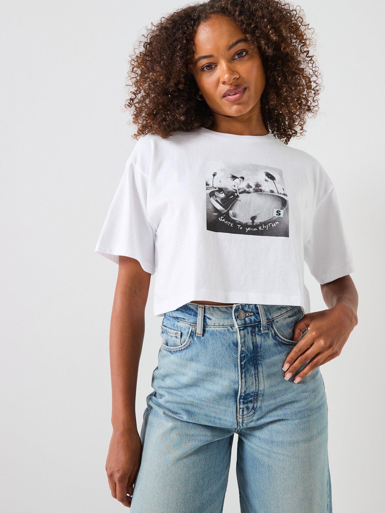 Vans Womens Rhythm Relaxed Crop Short Sleeve T-Shirt - White | Very