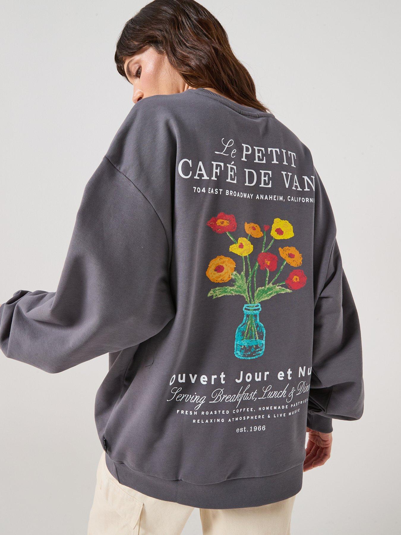 Vans Cafe Graphic Print Oversized Sweatshirt - Grey