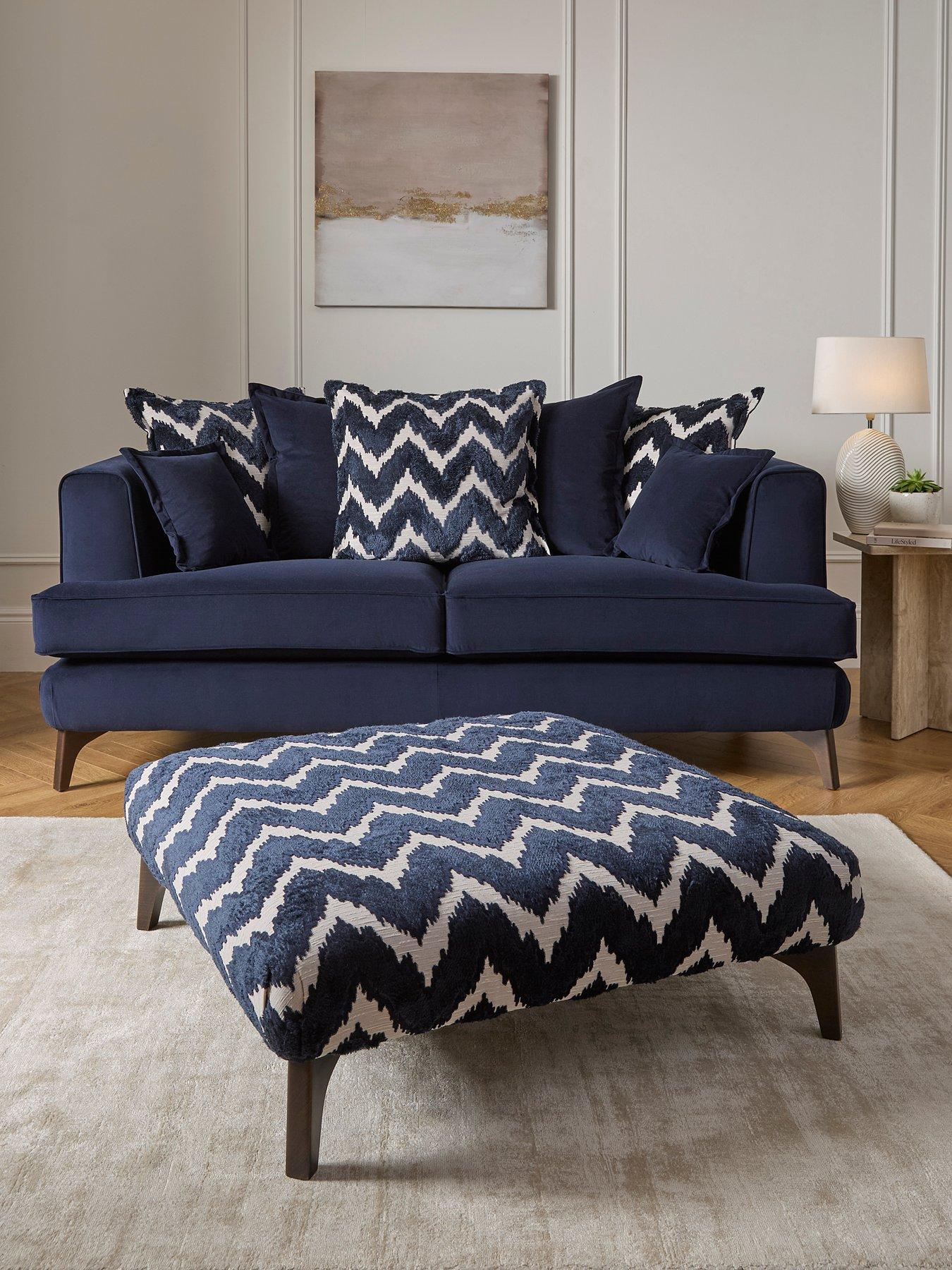undefined Mayfair 3 Seater Fabric Sofa With Patterned Footstool - Made to Order in the UK