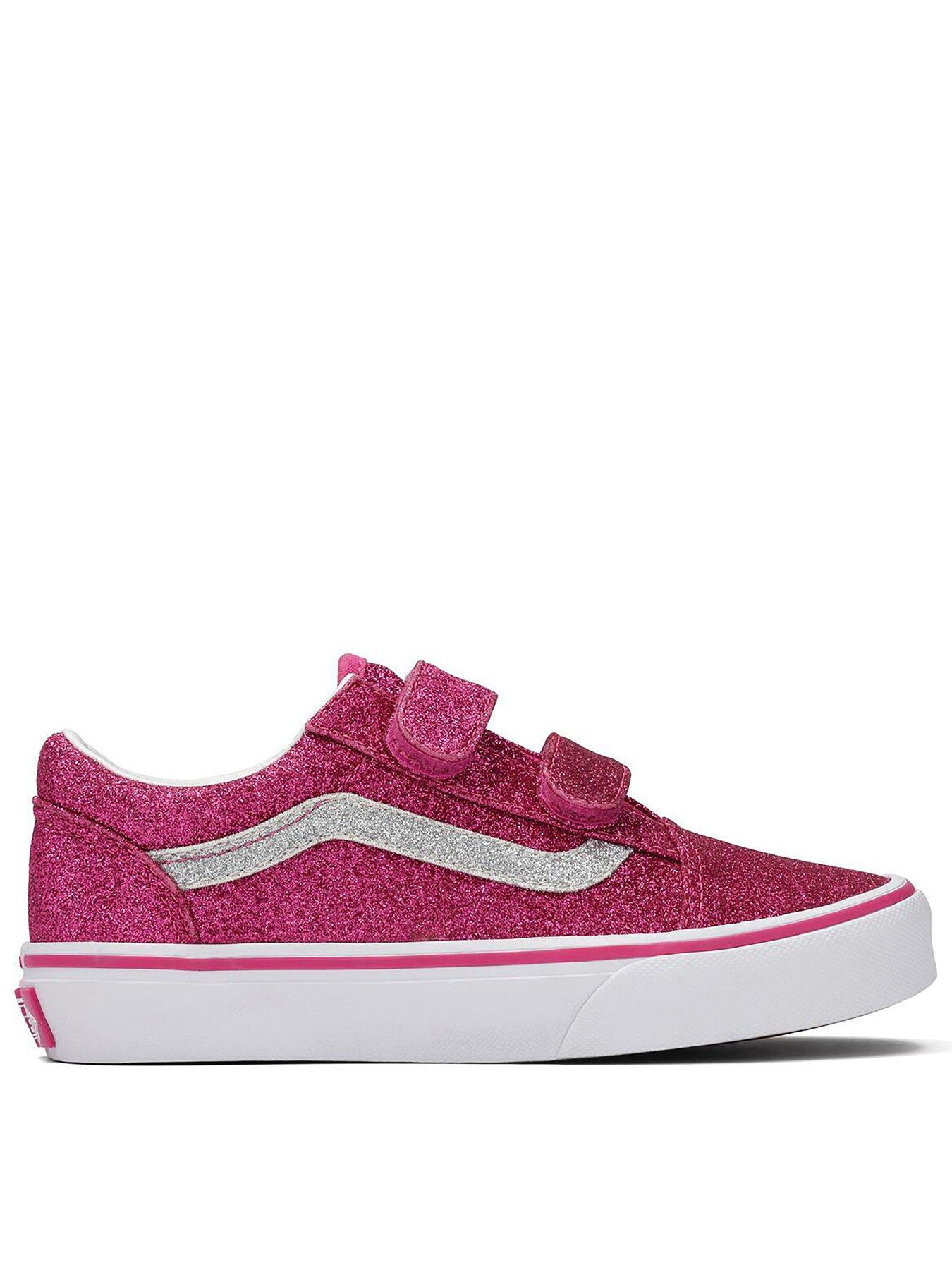 Vans Kids Old Skool Velcro Trainers, Pink, Size 2 Older