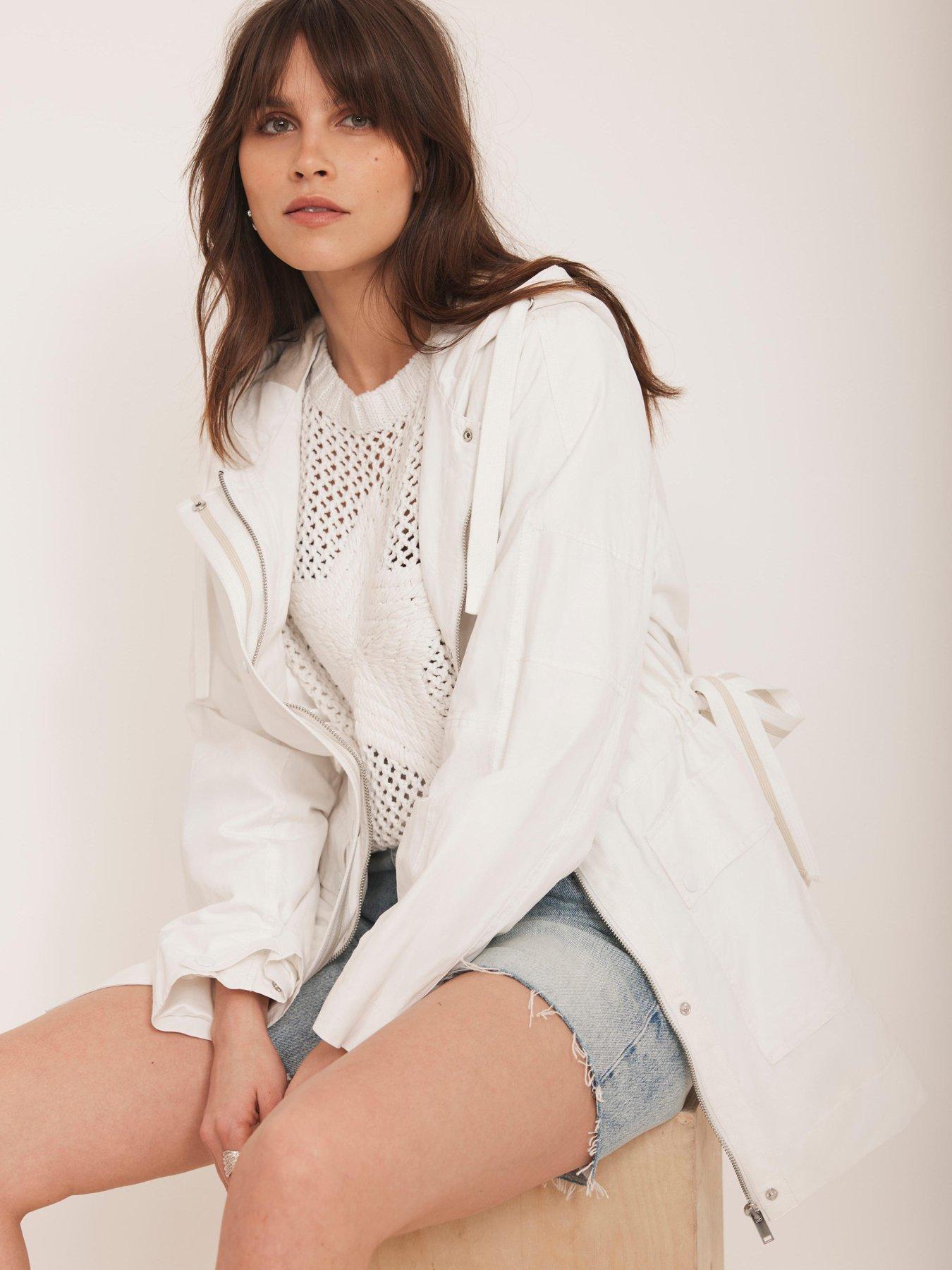 undefined Ivory Stripe Detail Parka - White