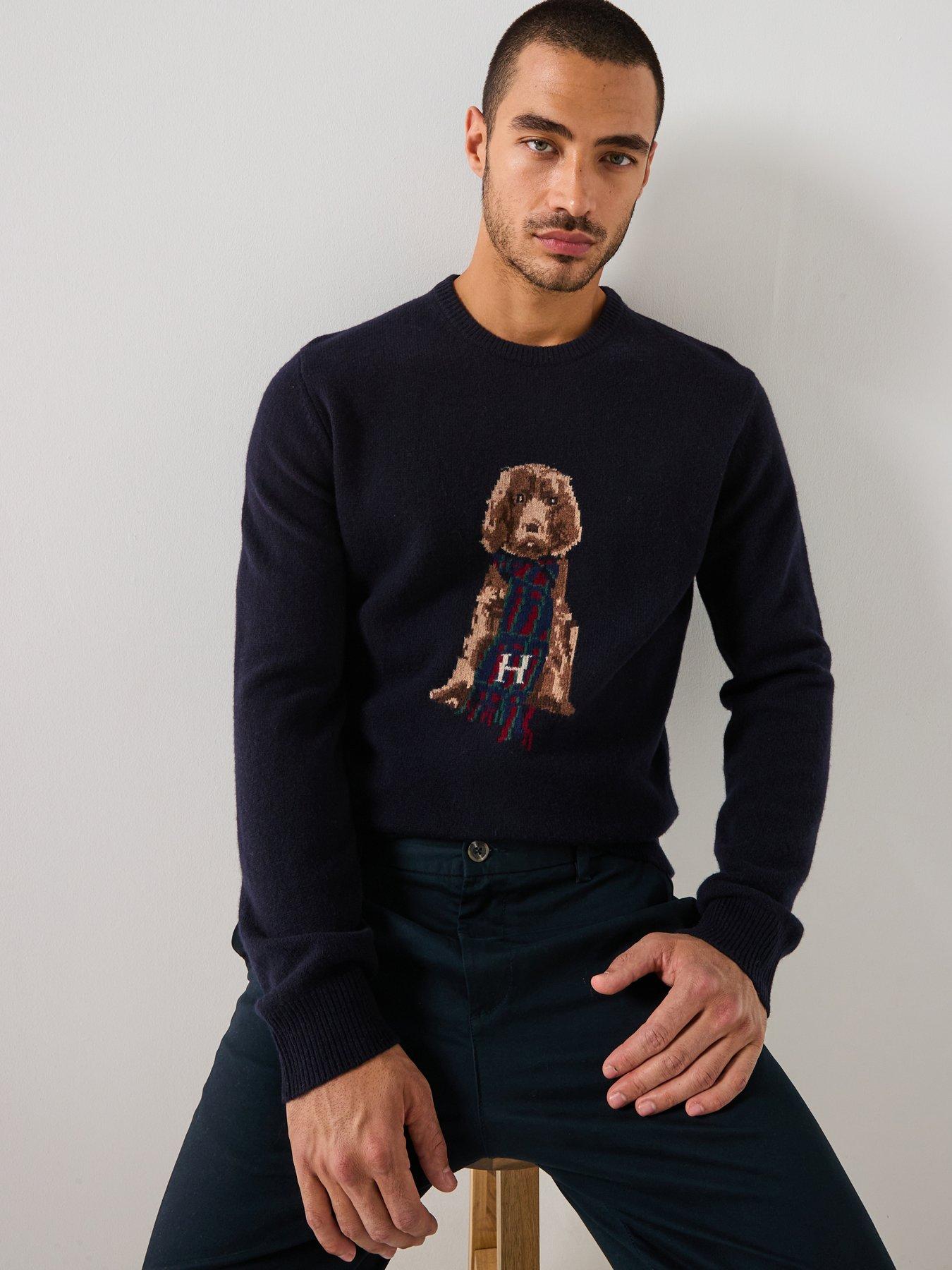 Image 1 of 6 of Hackett Heritage Harry Dog Crew Knitted Jumper - Navy