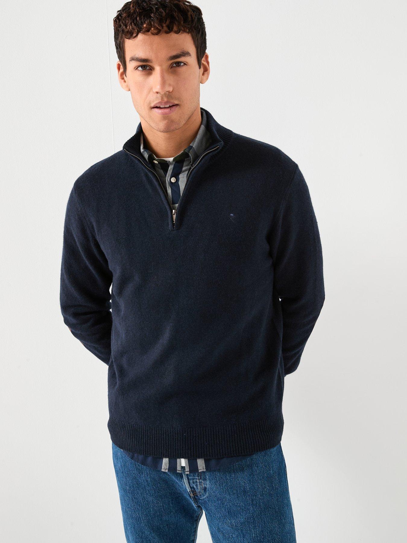 Hackett Lambswool Half Zip Knitted Jumper, Navy, Size S, Men