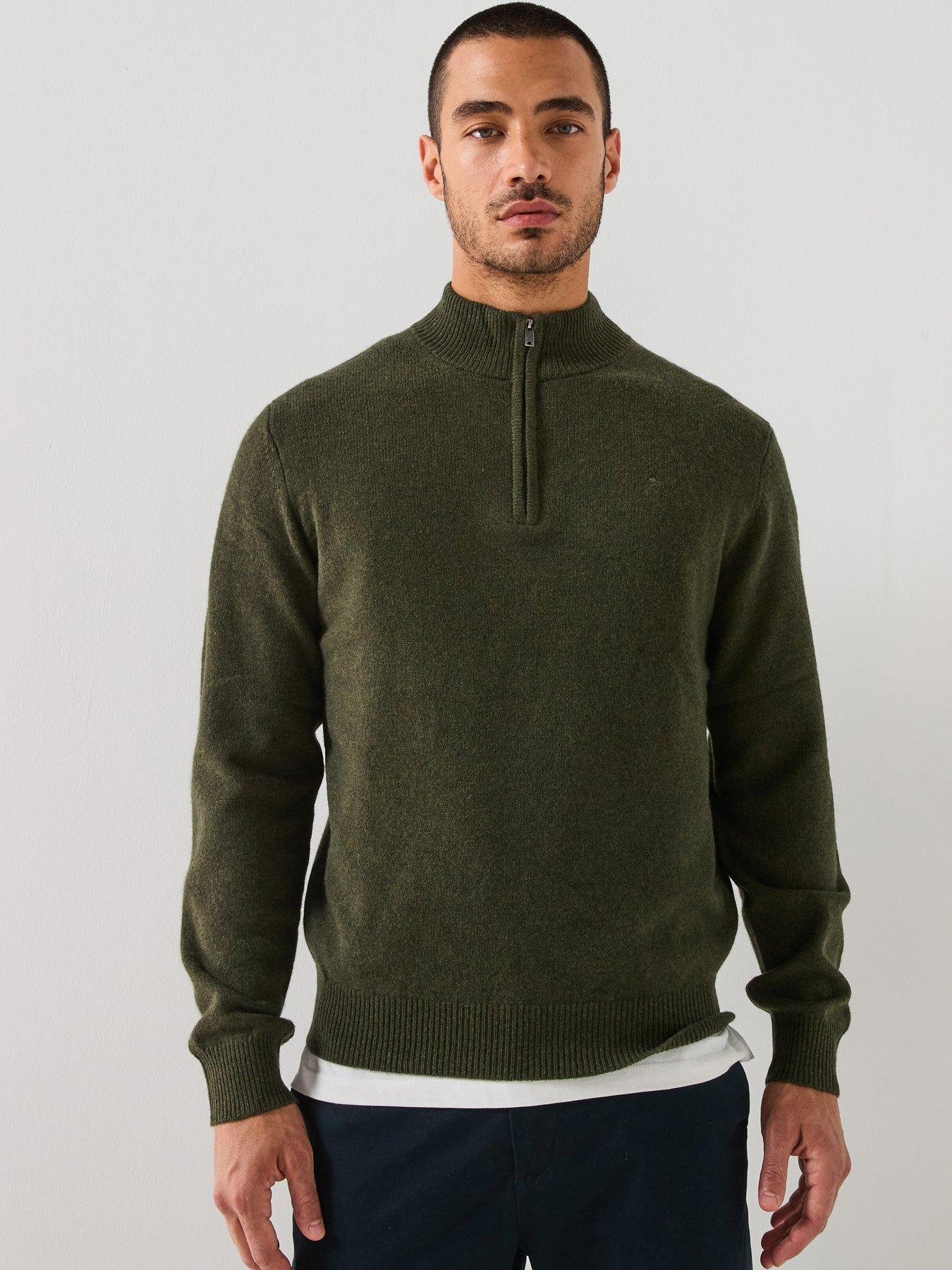 Hackett Lambswool Half Zip Knitted Jumper, Green, Size 3Xl, Men