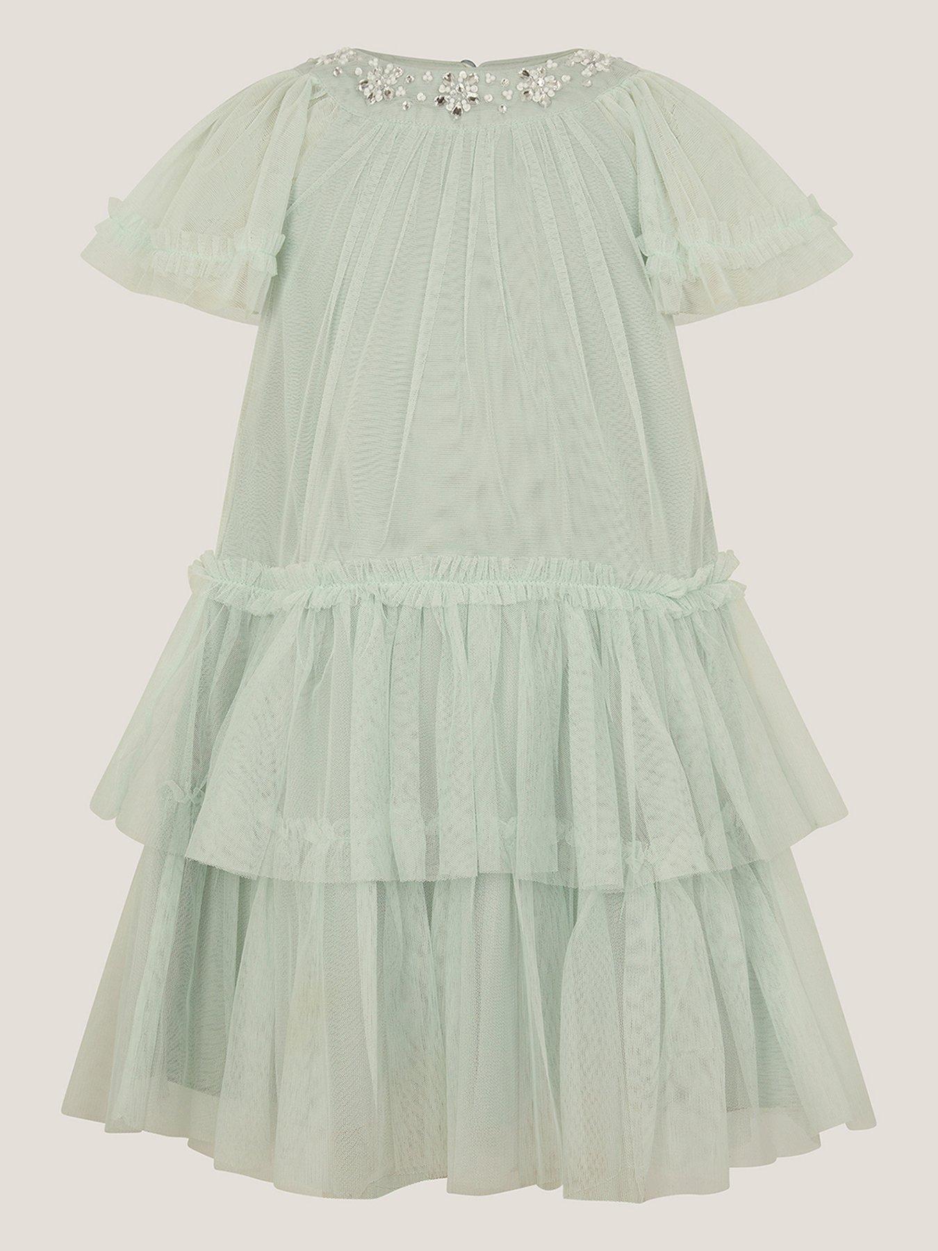 Monsoon Girls Anastasia Beaded Neck Swirl Dress - Light Green
