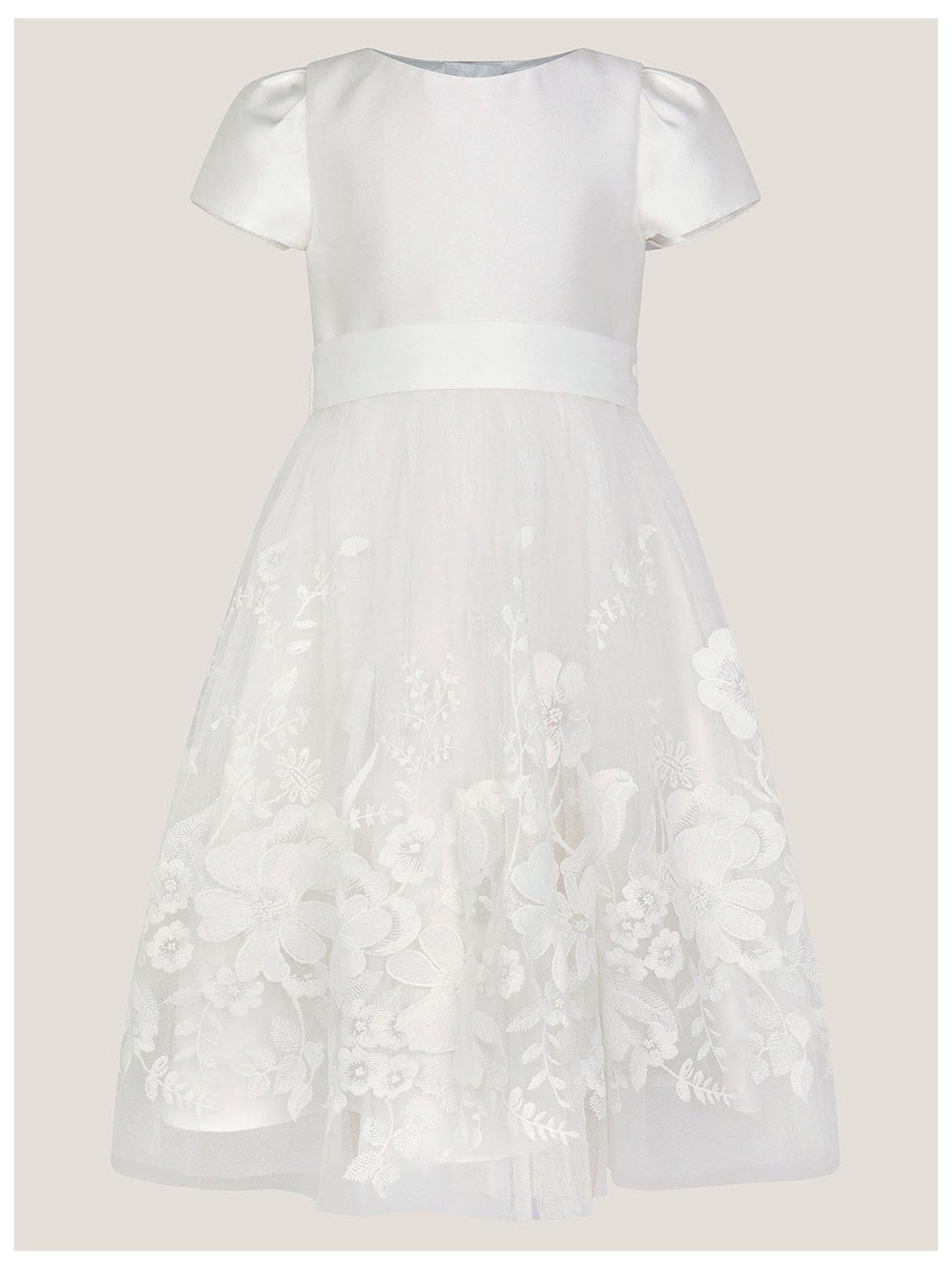 Monsoon Girls Alicia Embroidered Skirt Dress - Light Cream