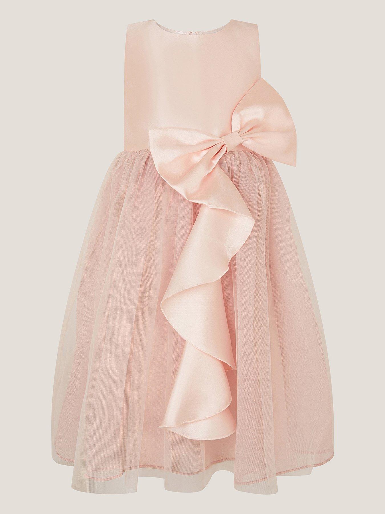 undefined Girls Waterfall Bow Tulle Dress - Pink