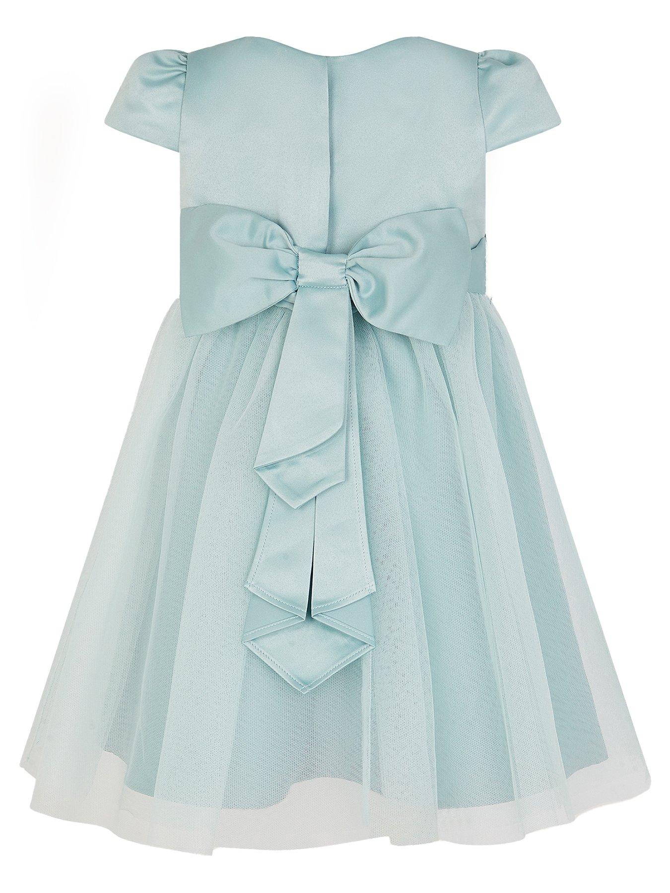 Image 2 of 3 of Monsoon Baby Girls Satin Bridesmaid Dress - Light Green
