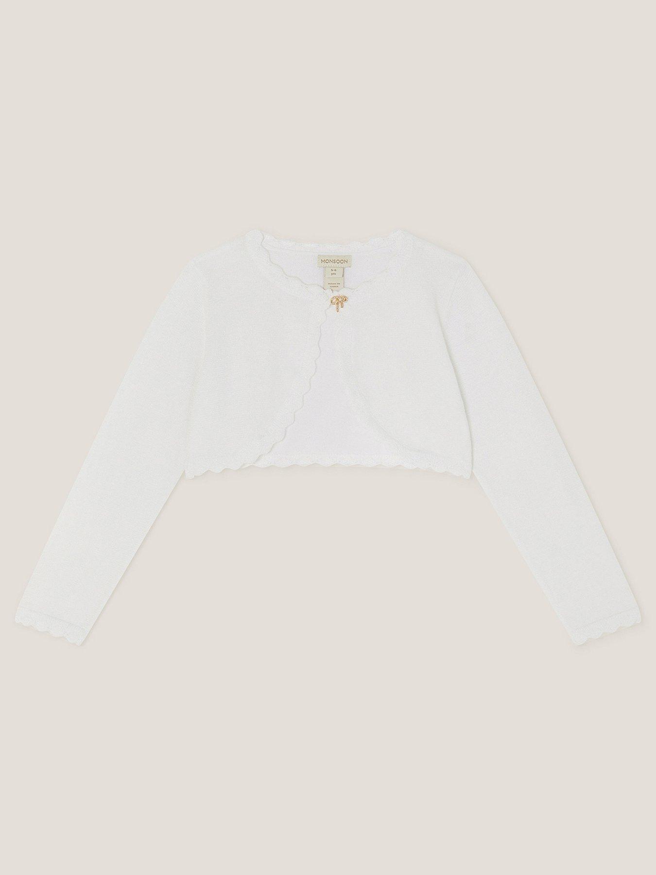 Image 2 of 4 of Monsoon Girls Bow Button Maeve Cardigan - Light Cream