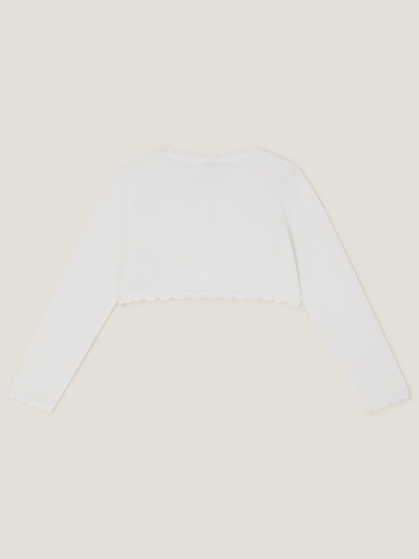 Image 3 of 4 of Monsoon Girls Bow Button Maeve Cardigan - Light Cream
