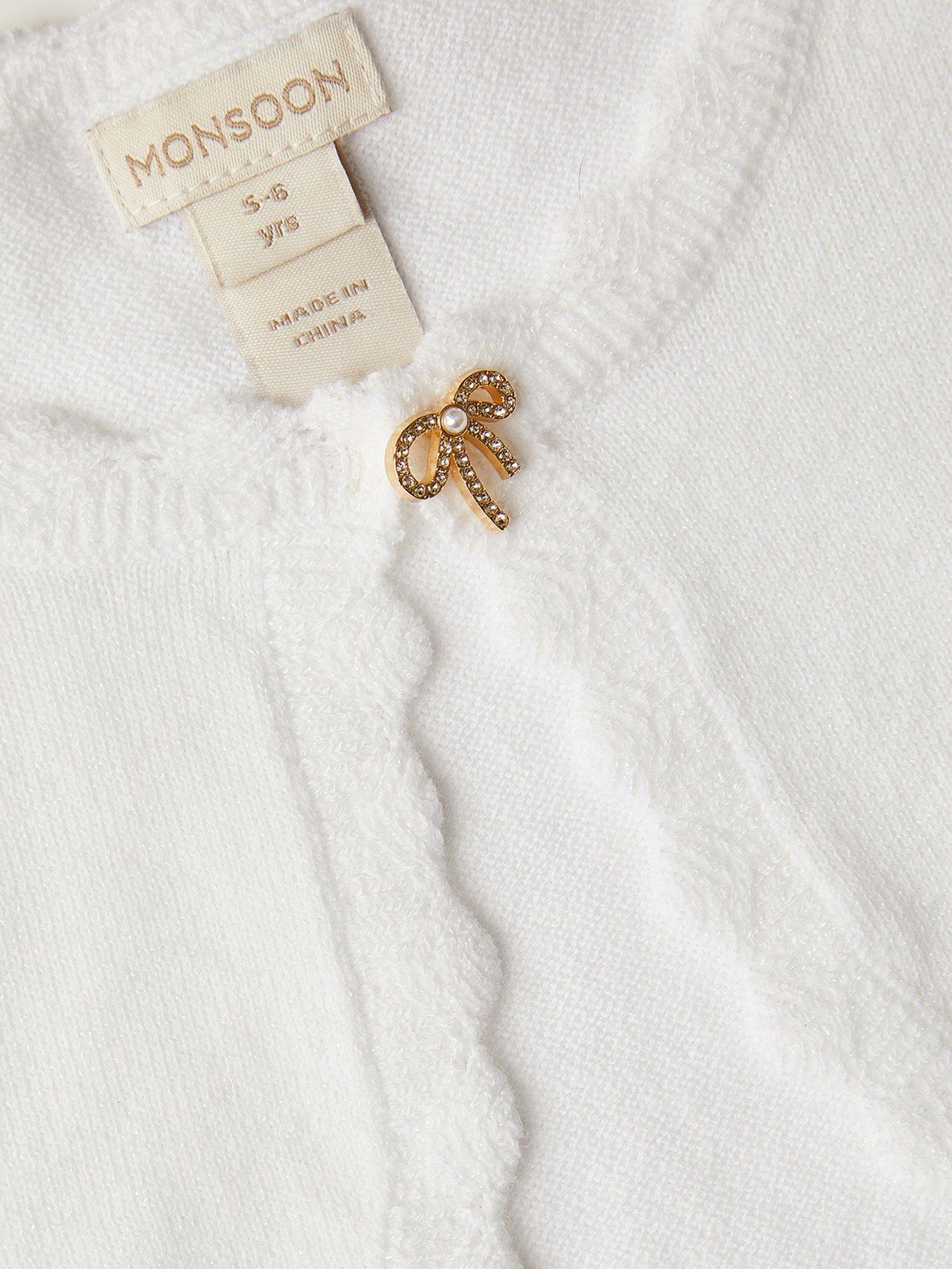 Image 4 of 4 of Monsoon Girls Bow Button Maeve Cardigan - Light Cream