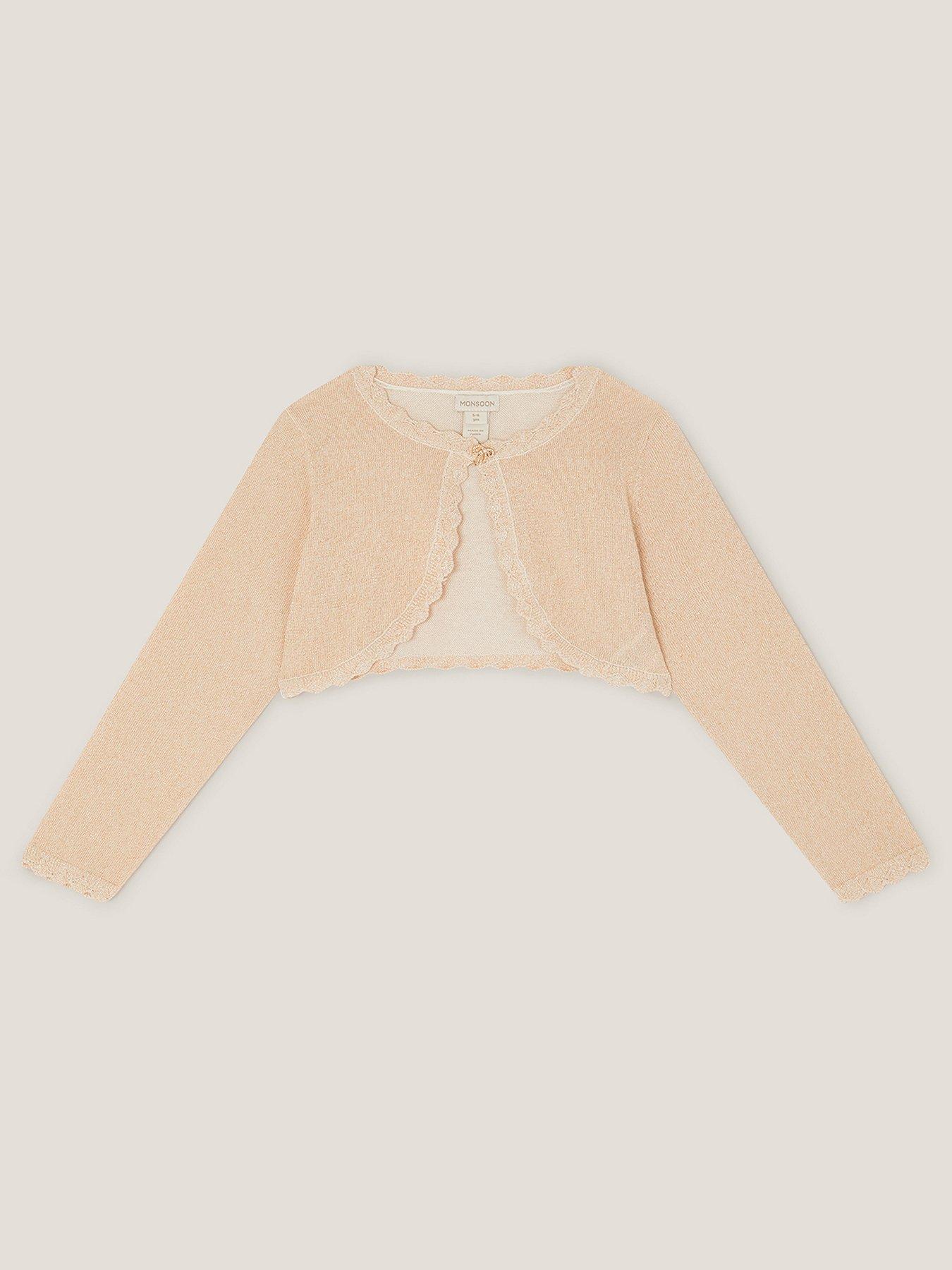 Image 1 of 3 of Monsoon Girls Bow Button Maeve Cardigan - Gold