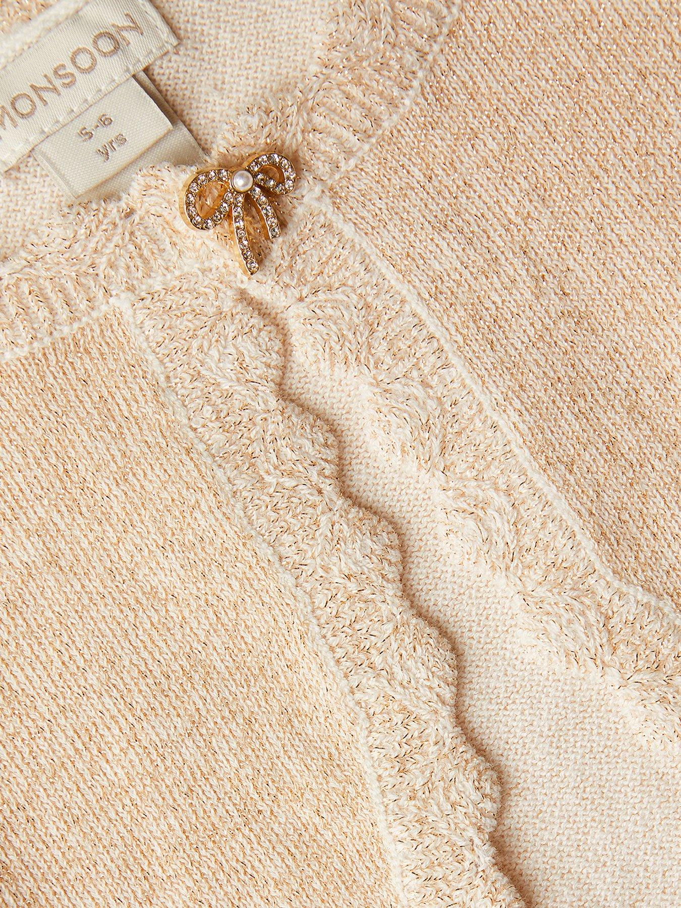 Image 3 of 3 of Monsoon Girls Bow Button Maeve Cardigan - Gold