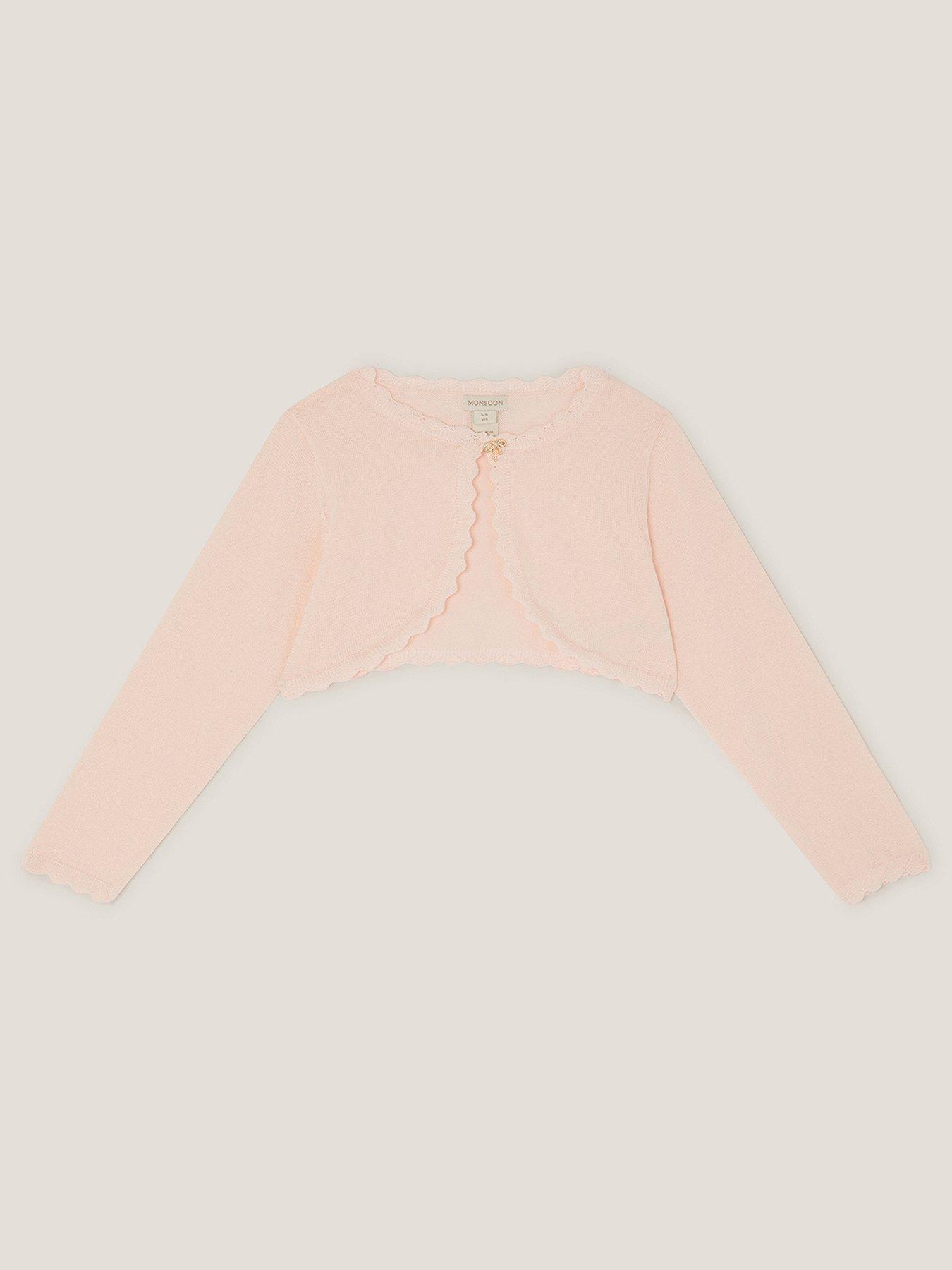 Image 1 of 3 of Monsoon Girls Bow Button Maeve Cardigan - Light Pink