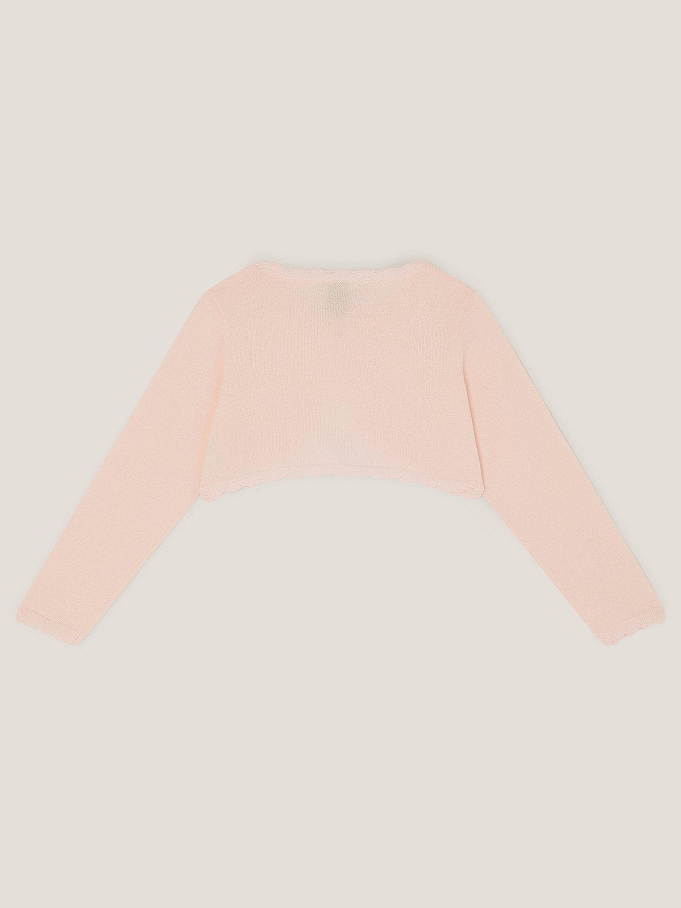 Image 2 of 3 of Monsoon Girls Bow Button Maeve Cardigan - Light Pink