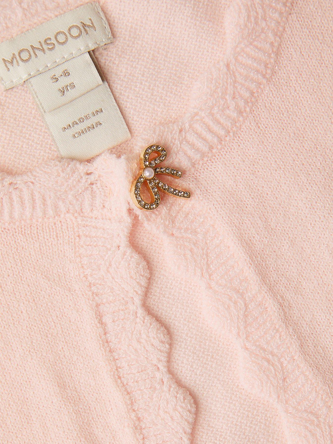 Image 3 of 3 of Monsoon Girls Bow Button Maeve Cardigan - Light Pink