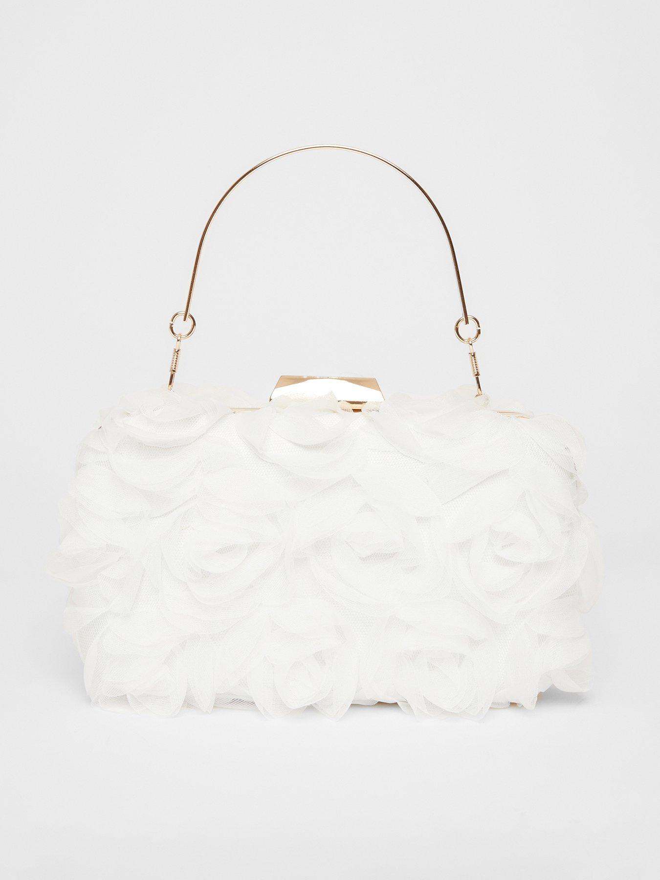 undefined Bridal White Organza Rose Box Bag