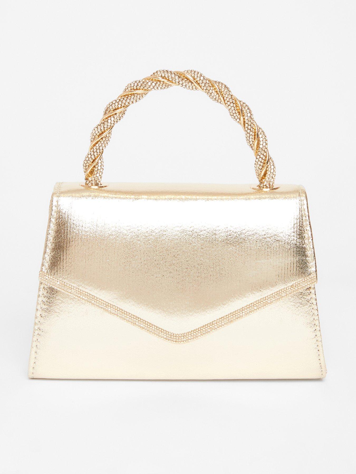 undefined Gold Diamante Twist Top Handle Bag