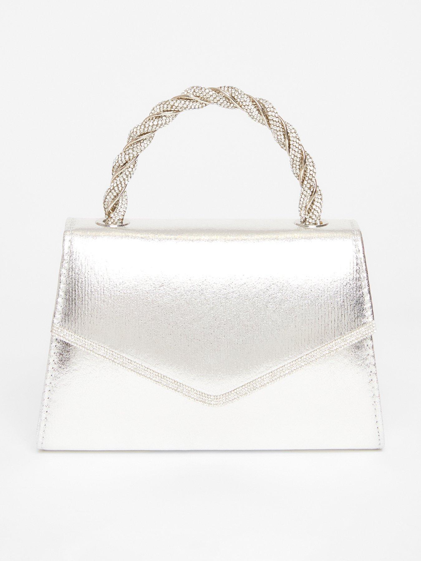 undefined Silver Diamante Twist Top Handle Bag