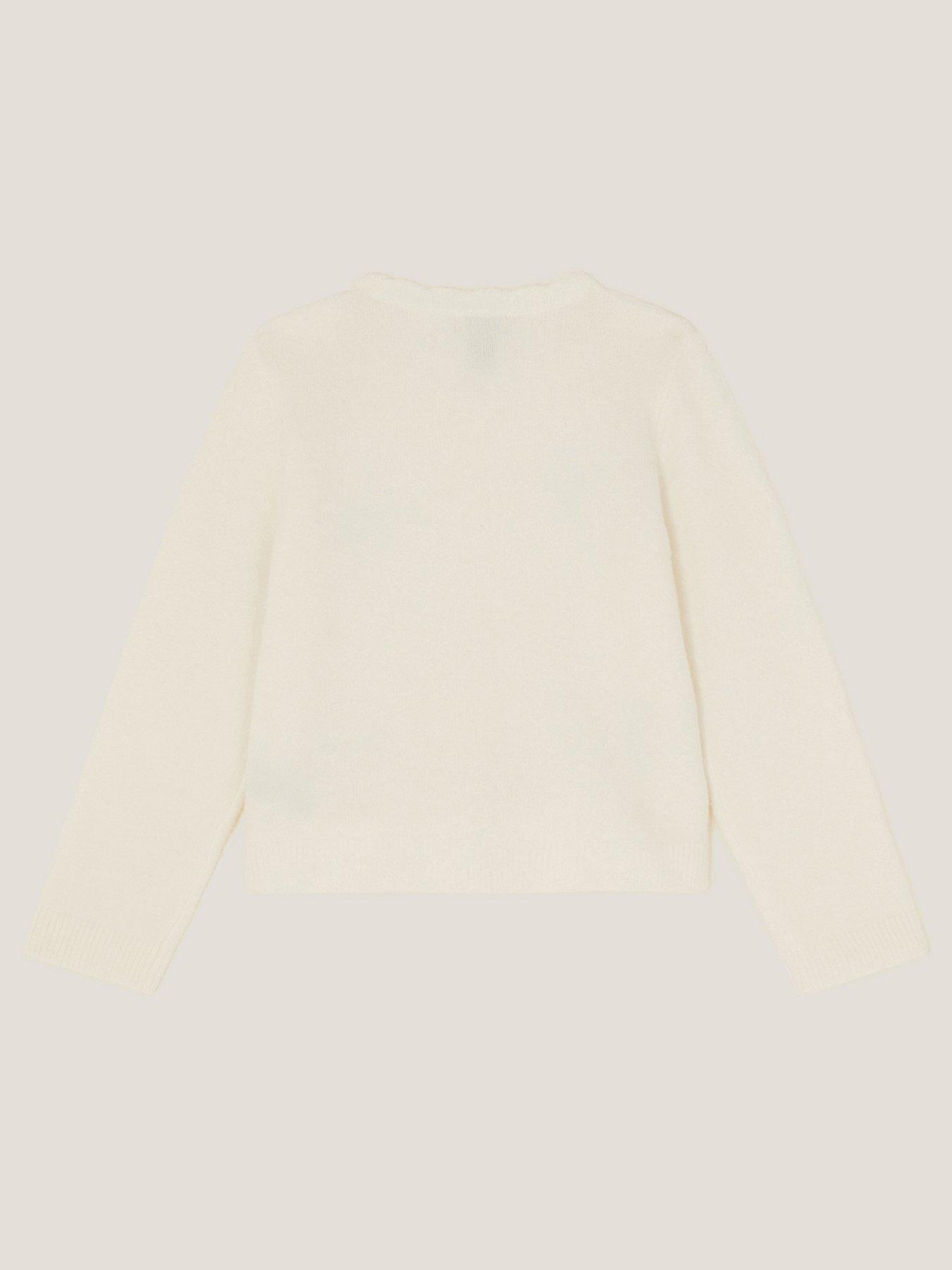 Image 2 of 3 of Monsoon Girls Hotfix Bow Knitted Cardigan - Light Cream