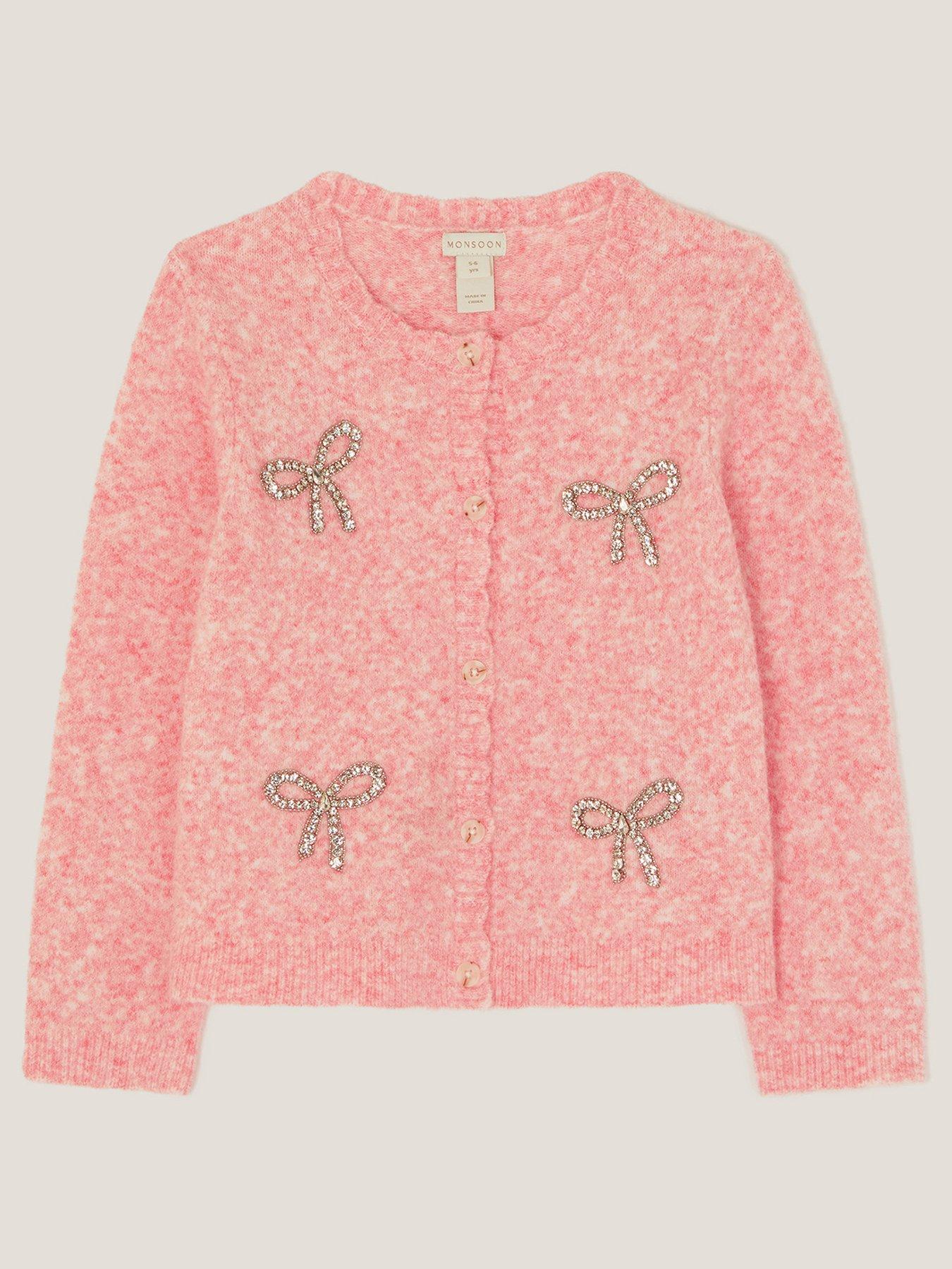 undefined Girls Hotfix Bow Knitted Cardigan - Pink