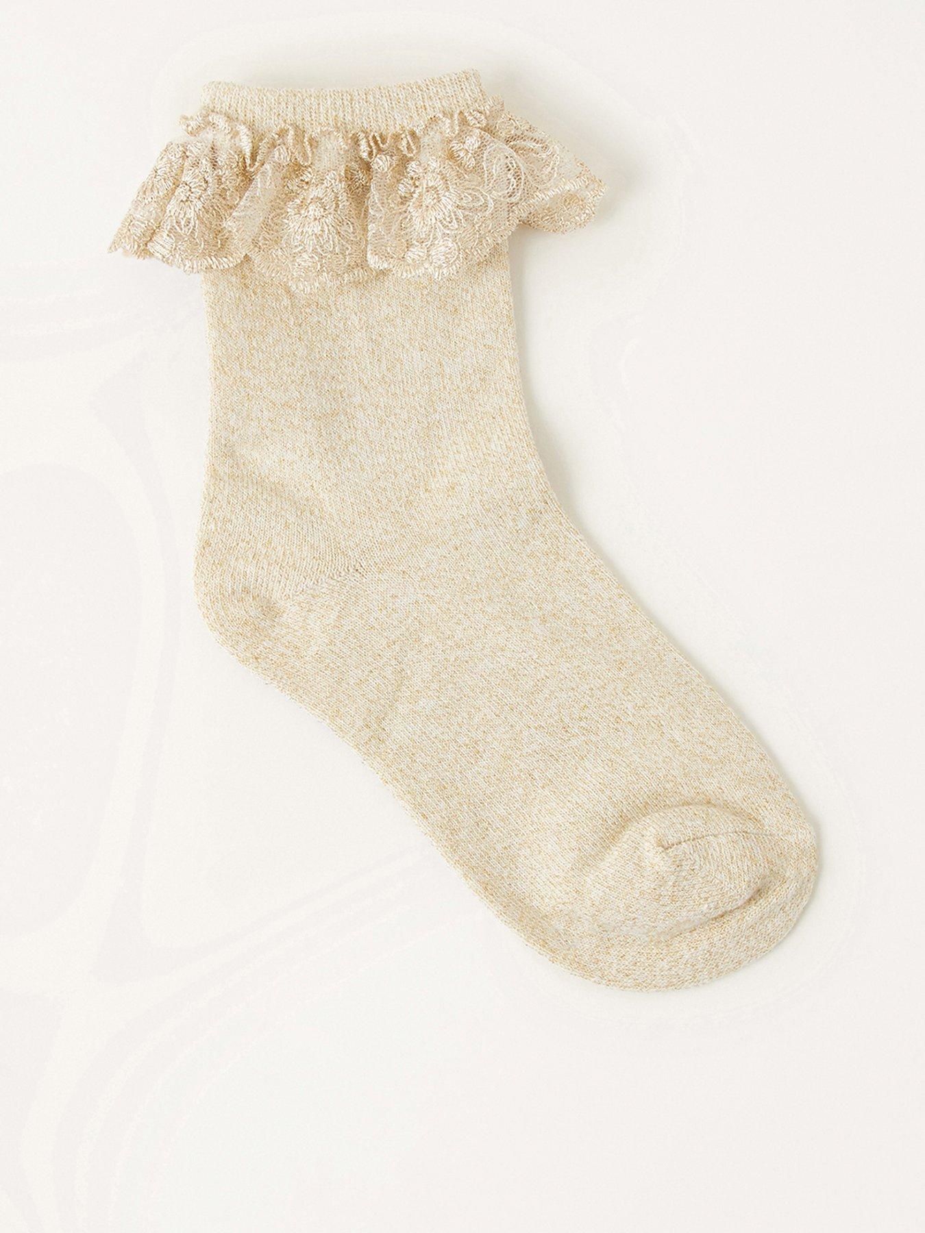 Monsoon Girls Sparkle Floral Socks - Gold