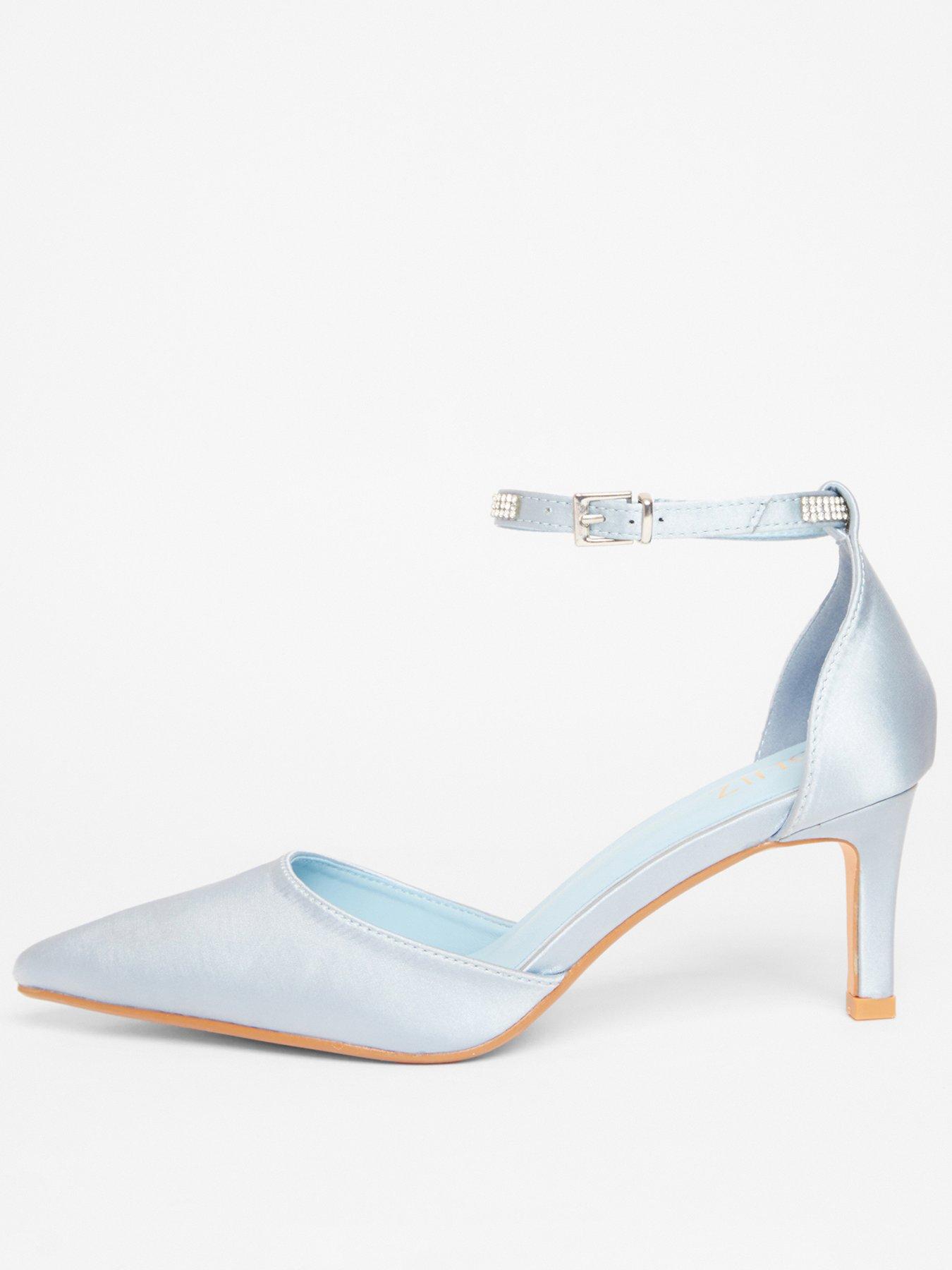 undefined Pale Blue Diamante Strap Court Heels