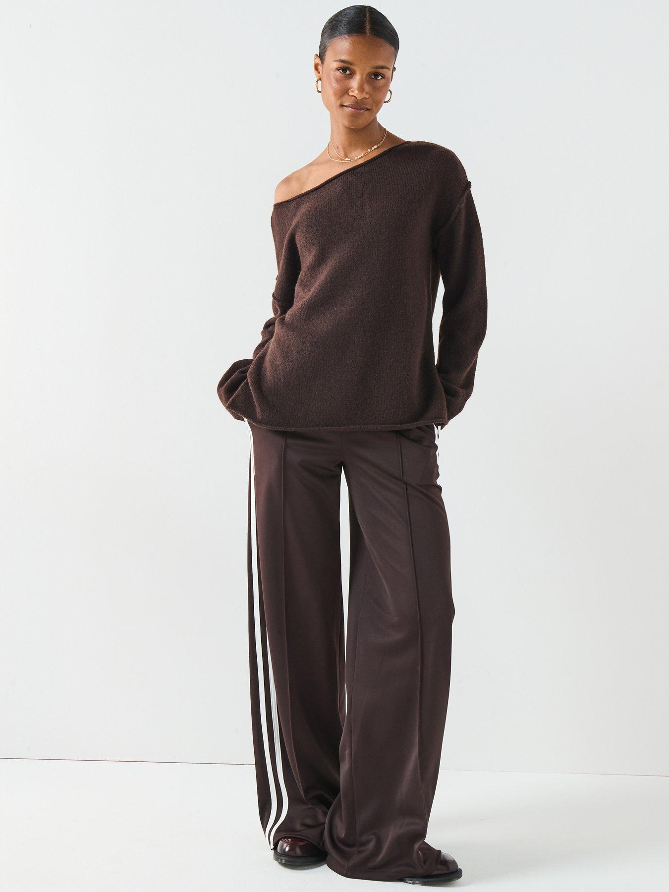 Image 3 of 6 of The Very Collection Wide Leg High Waisted Side Stripe Jogger - Brown