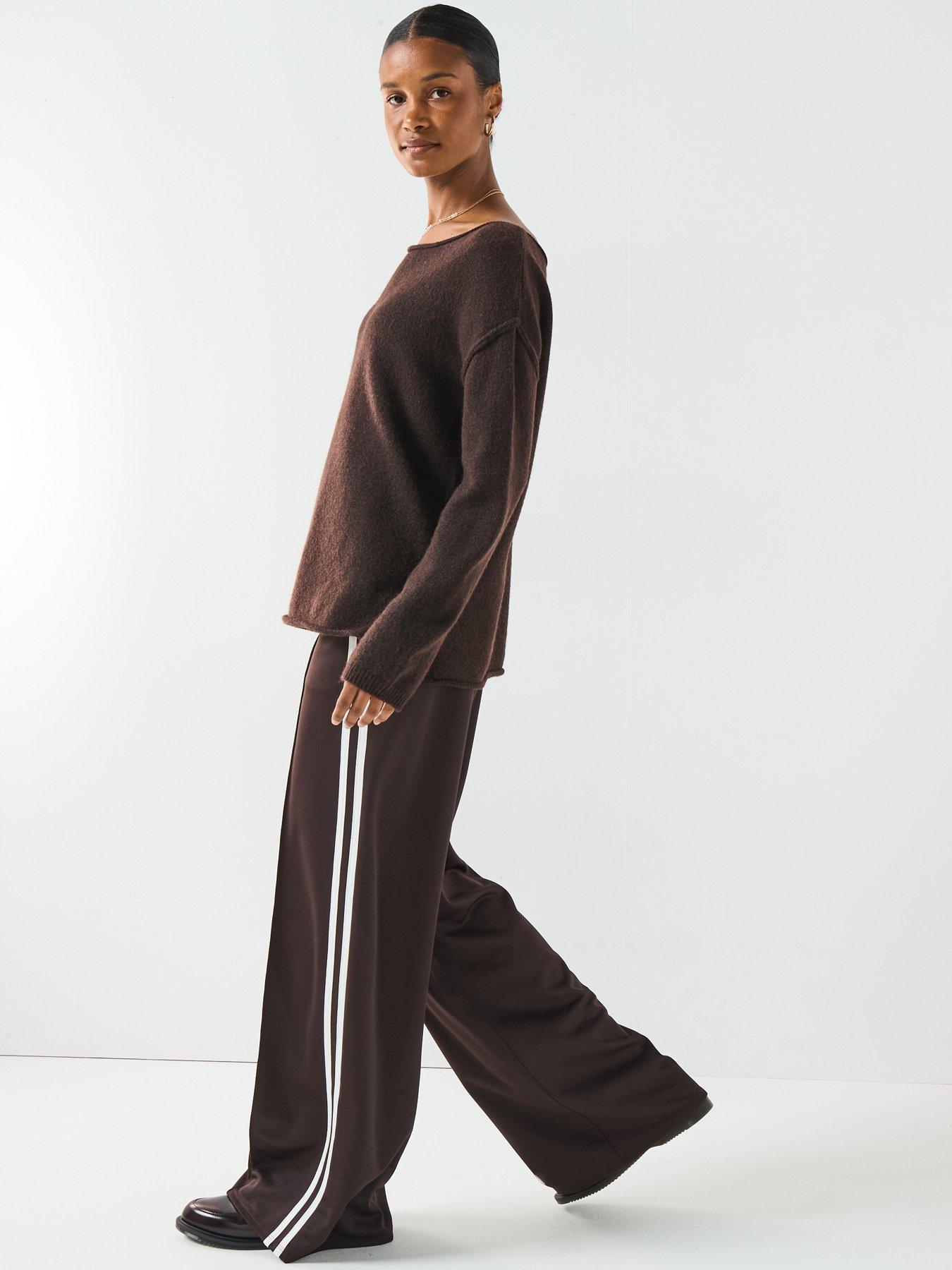 Image 6 of 6 of The Very Collection Wide Leg High Waisted Side Stripe Jogger - Brown