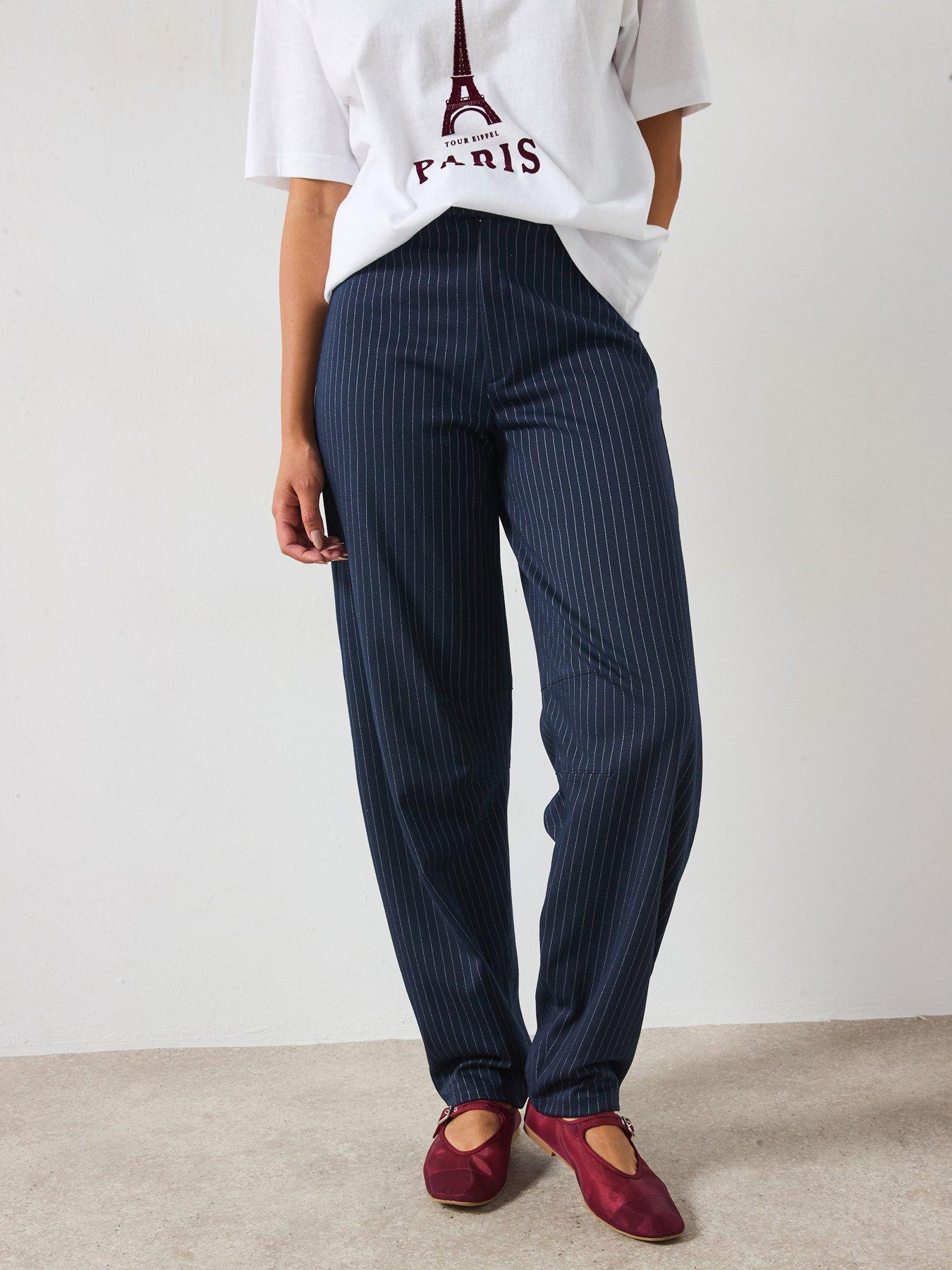 undefined Stripe Barrel Leg Trousers - Black