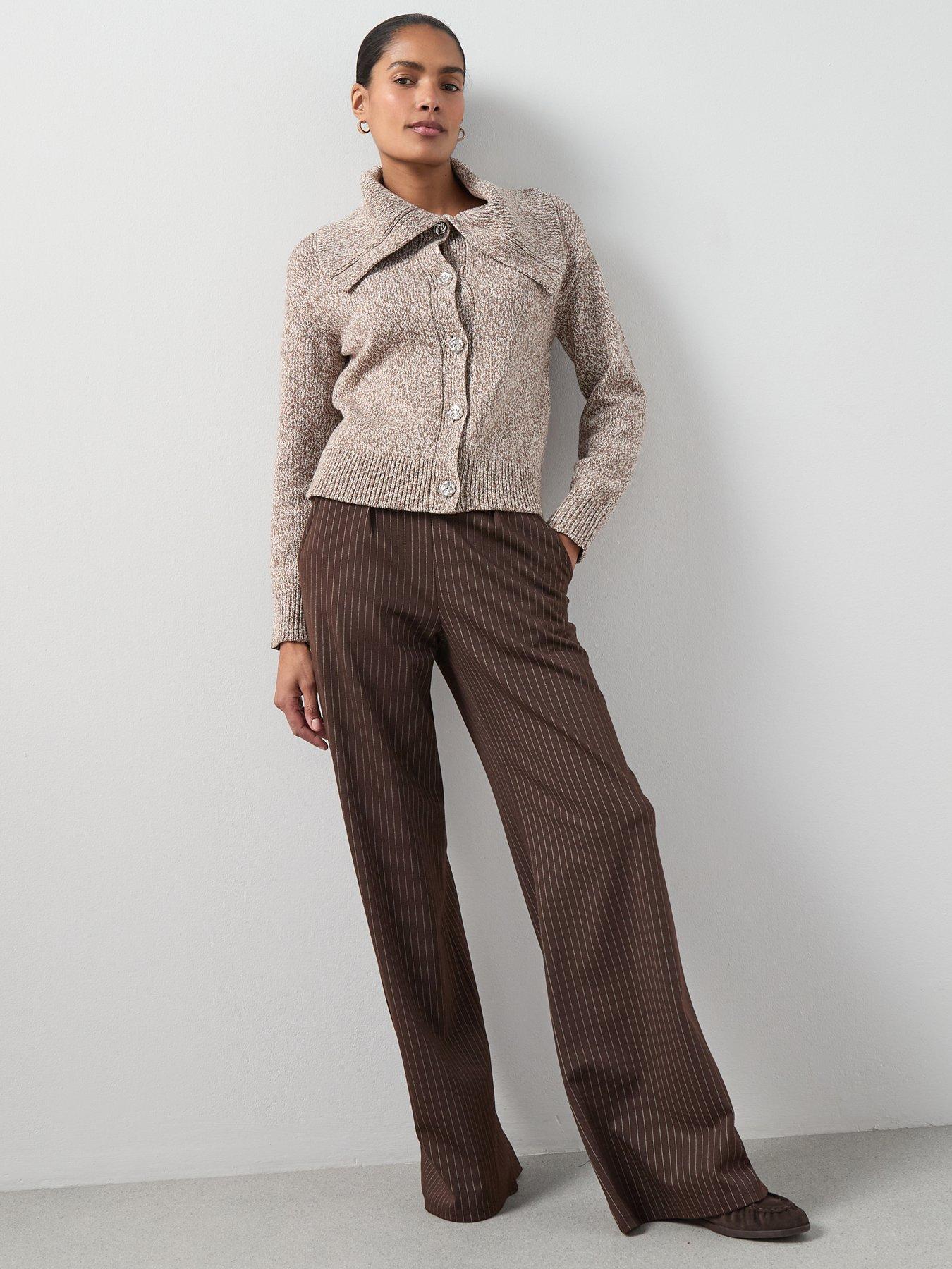 V by Very Wide Leg Pinstripe Trousers Co-Ord - Brown Stripe