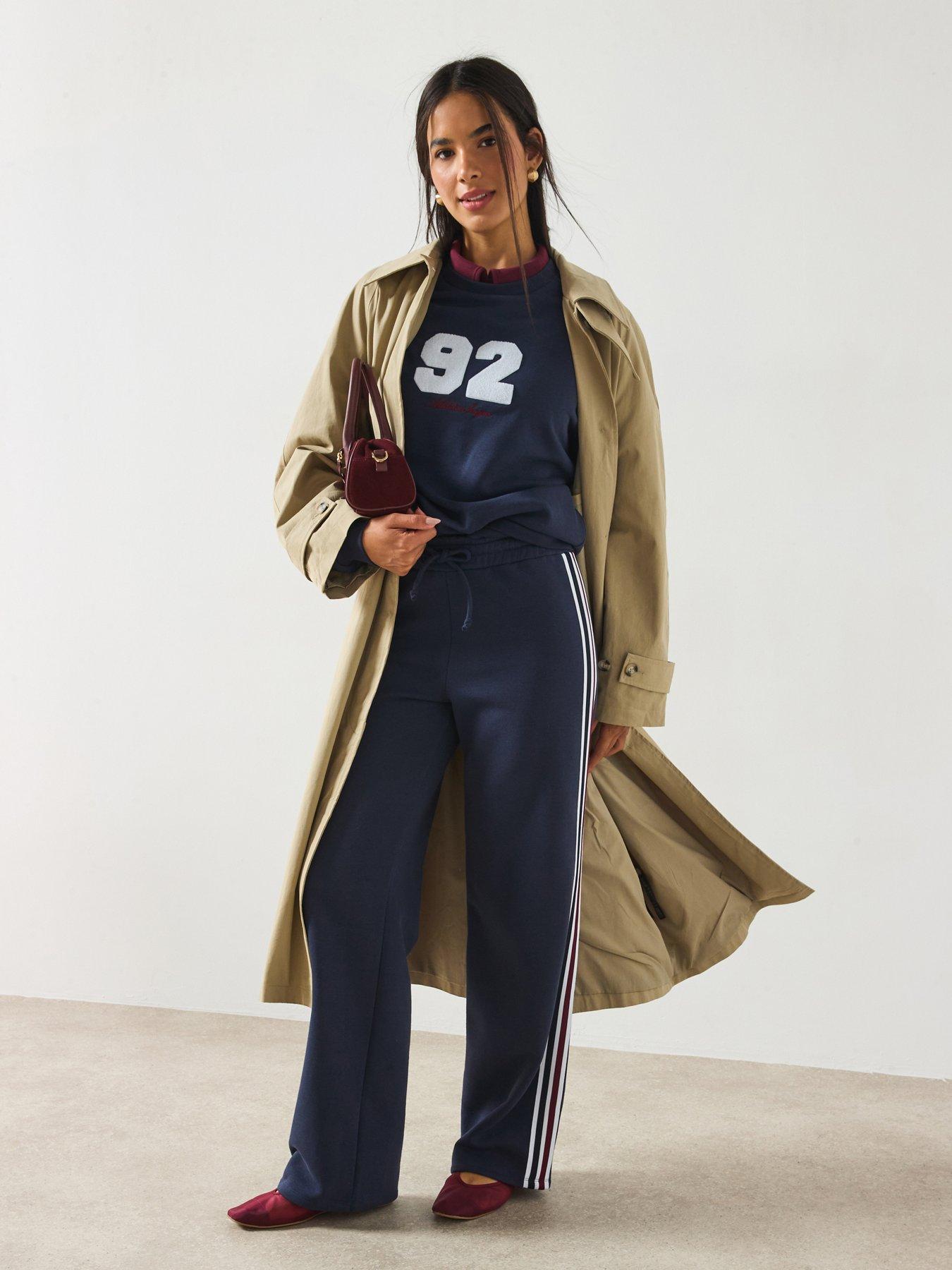 undefined Wide Leg Side Stripe Joggers Co-Ord - Navy