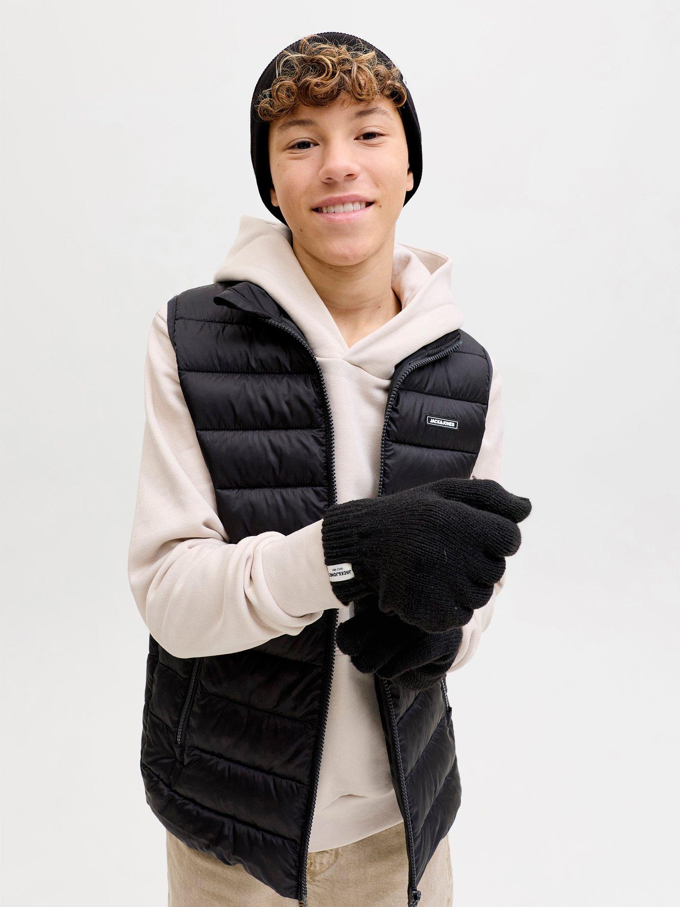 Image 1 of 7 of Jack & Jones Junior Boys Cooper Beanie And Gloves Giftbox Set - Black