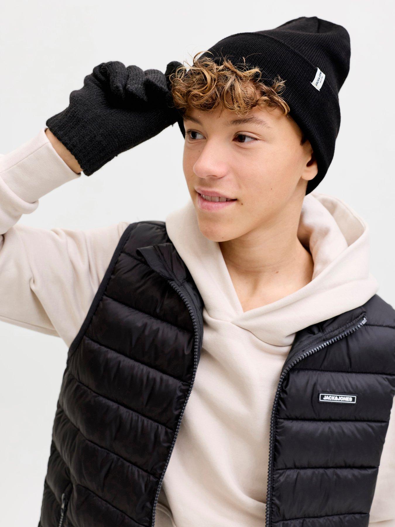 Image 6 of 7 of Jack & Jones Junior Boys Cooper Beanie And Gloves Giftbox Set - Black