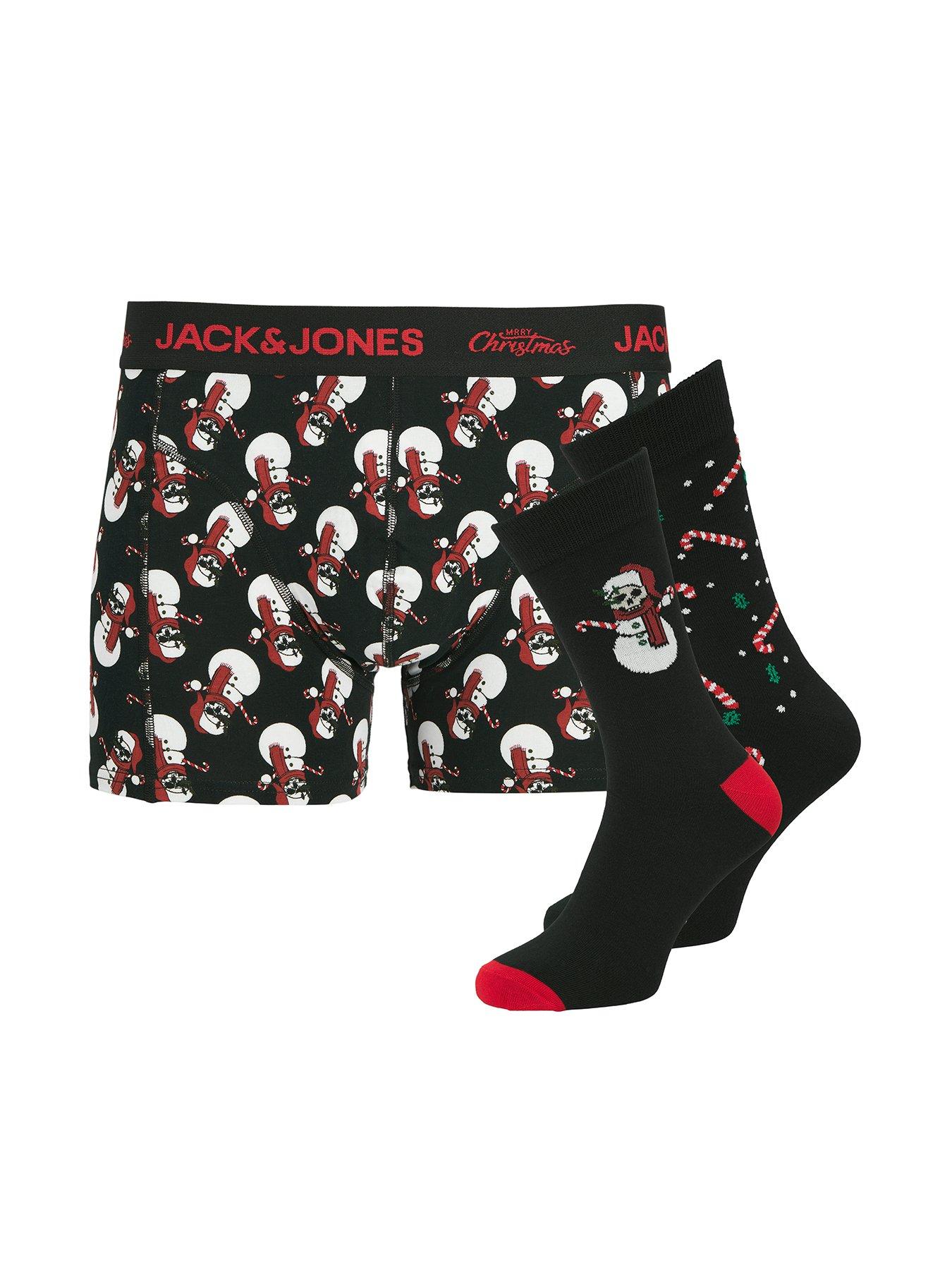 Jack & Jones Junior Boys Christmas Skulls Trunks And Socks Giftbox Set - Black