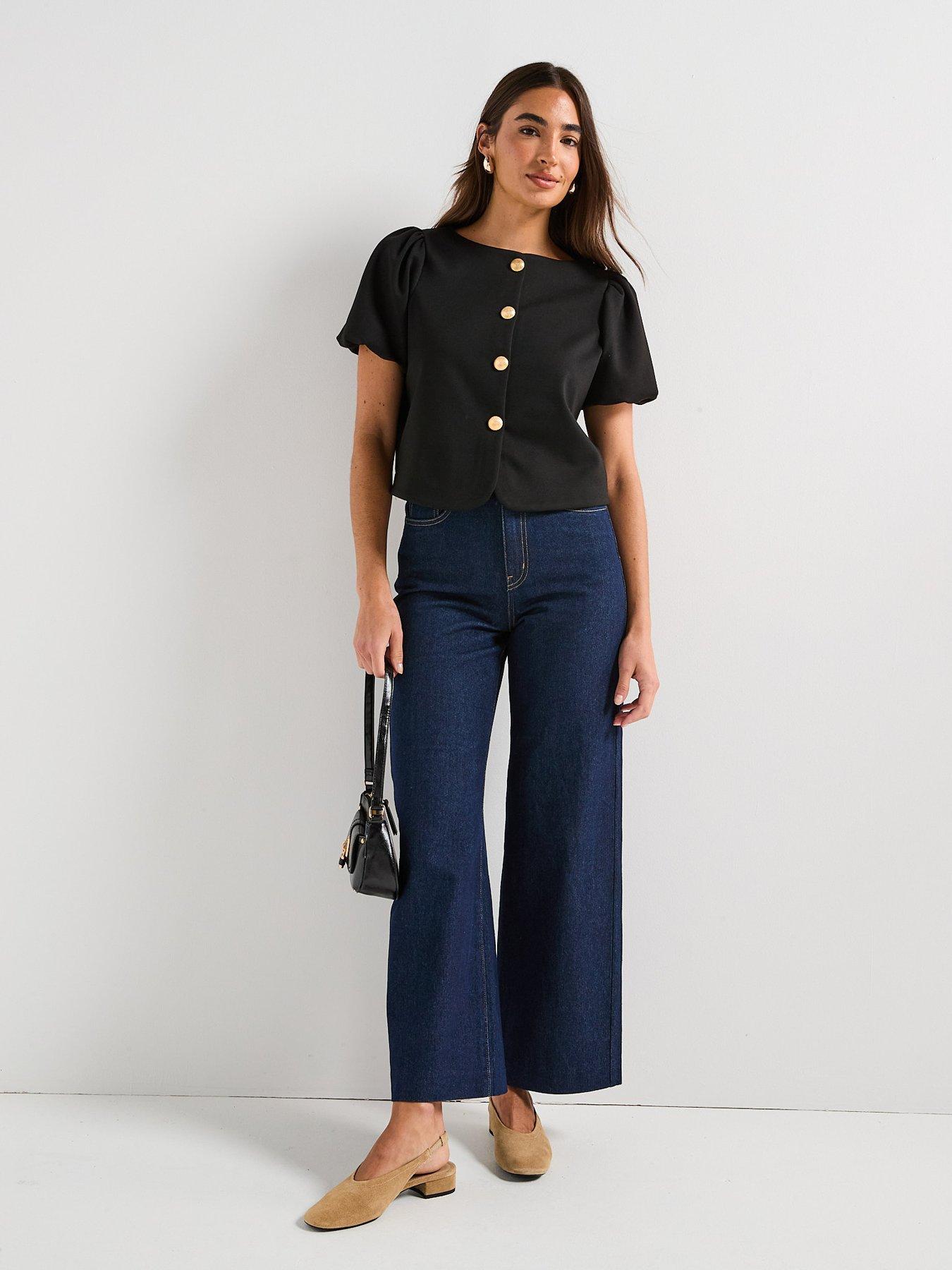 Image 3 of 6 of V by Very Puff Sleeve Button Up Top&nbsp;- Black