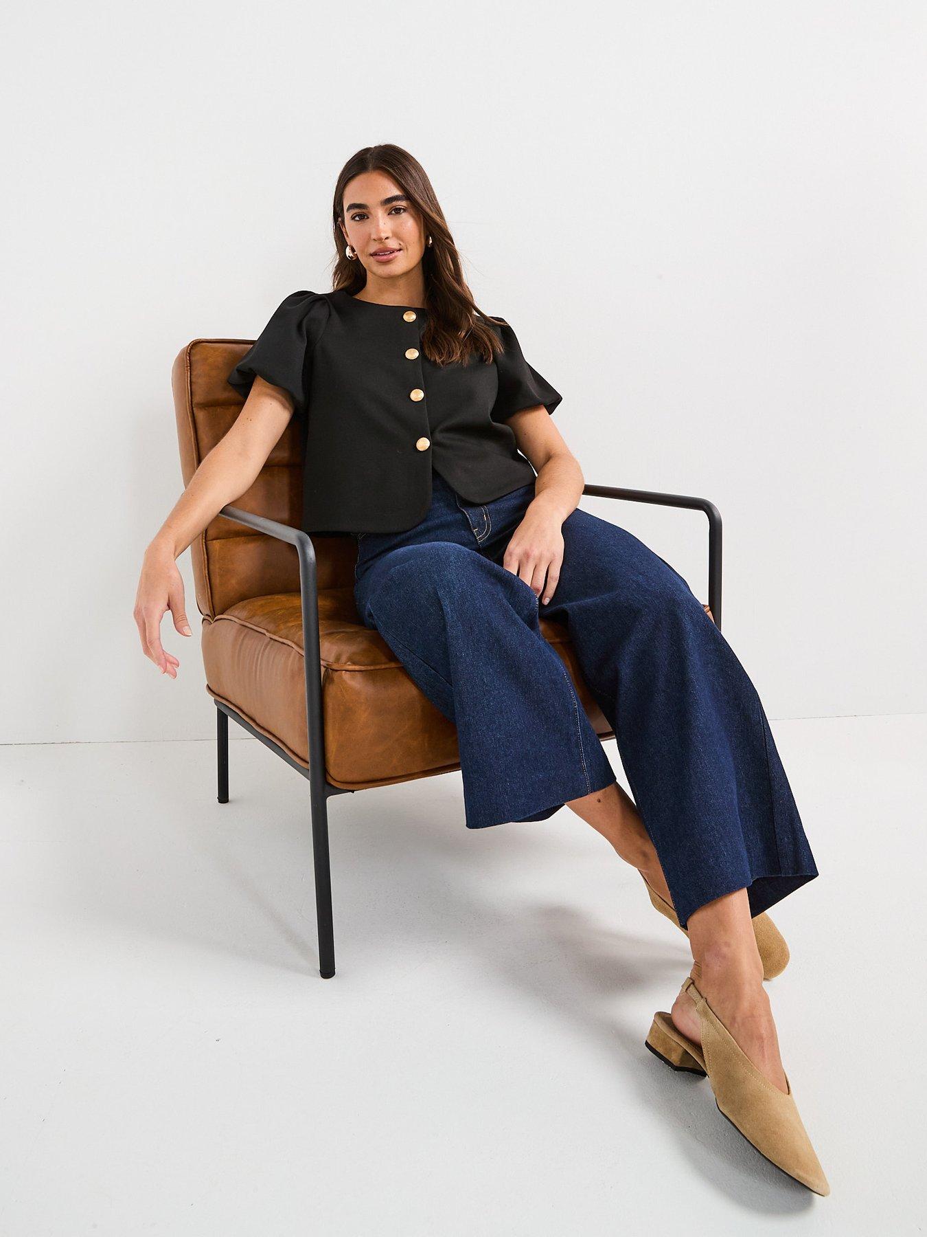 Image 4 of 6 of V by Very Puff Sleeve Button Up Top&nbsp;- Black
