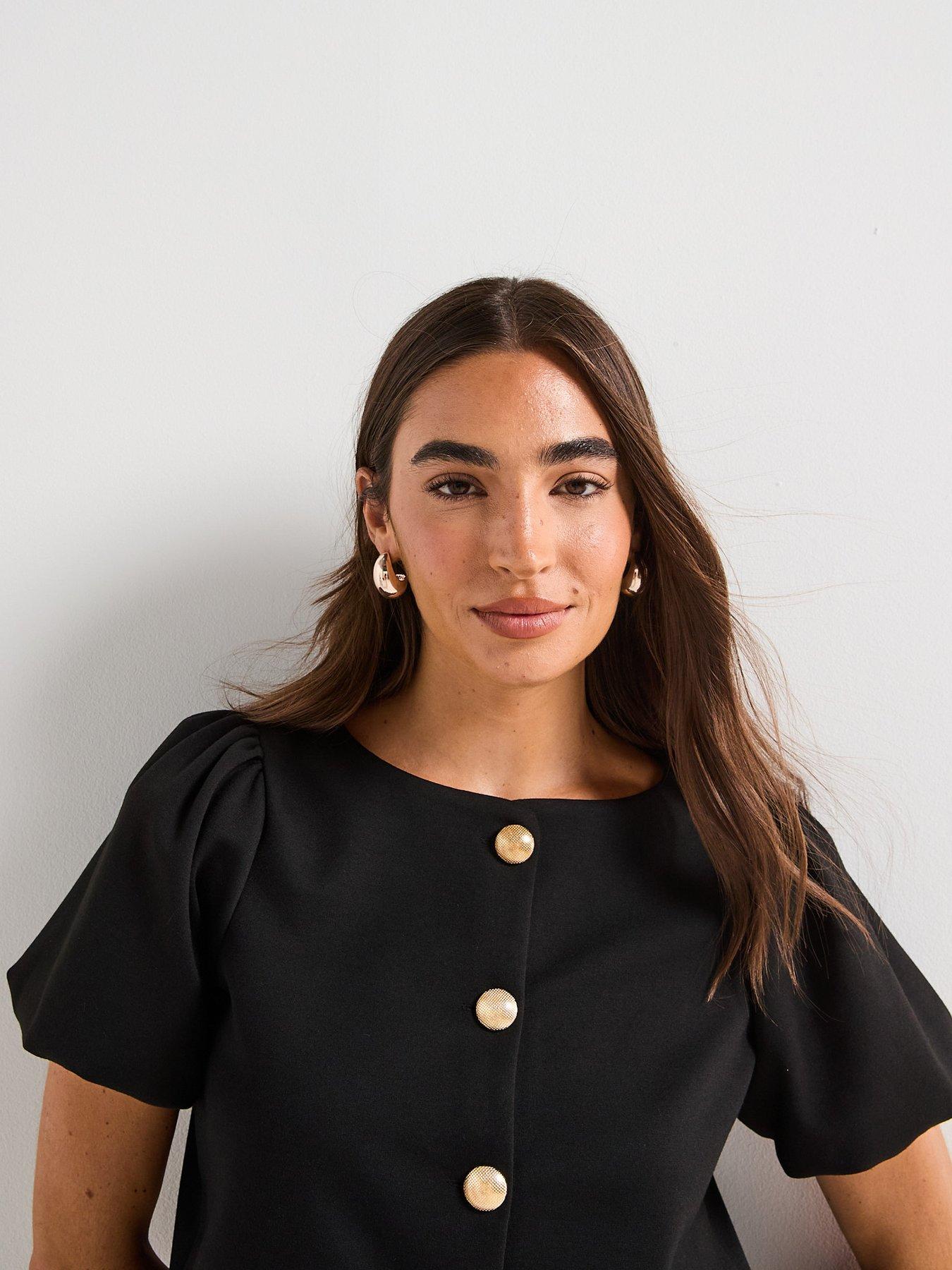 Image 6 of 6 of V by Very Puff Sleeve Button Up Top&nbsp;- Black
