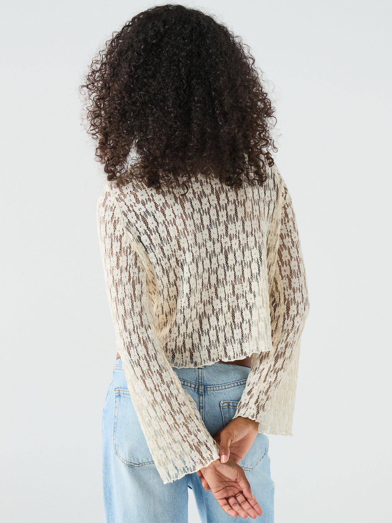 Image 2 of 6 of V by Very Button Up Lace Top - Cream