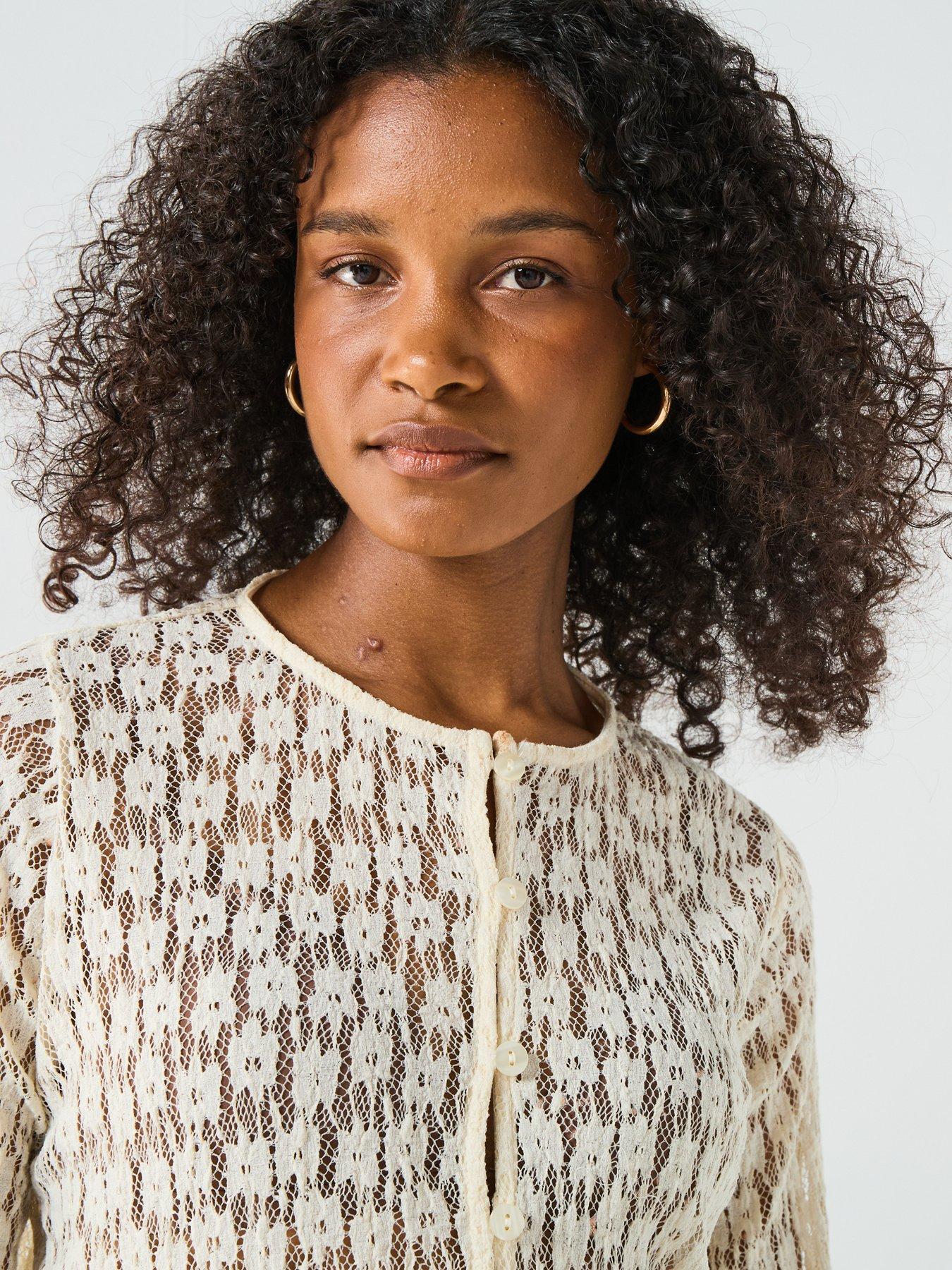 Image 4 of 6 of V by Very Button Up Lace Top - Cream