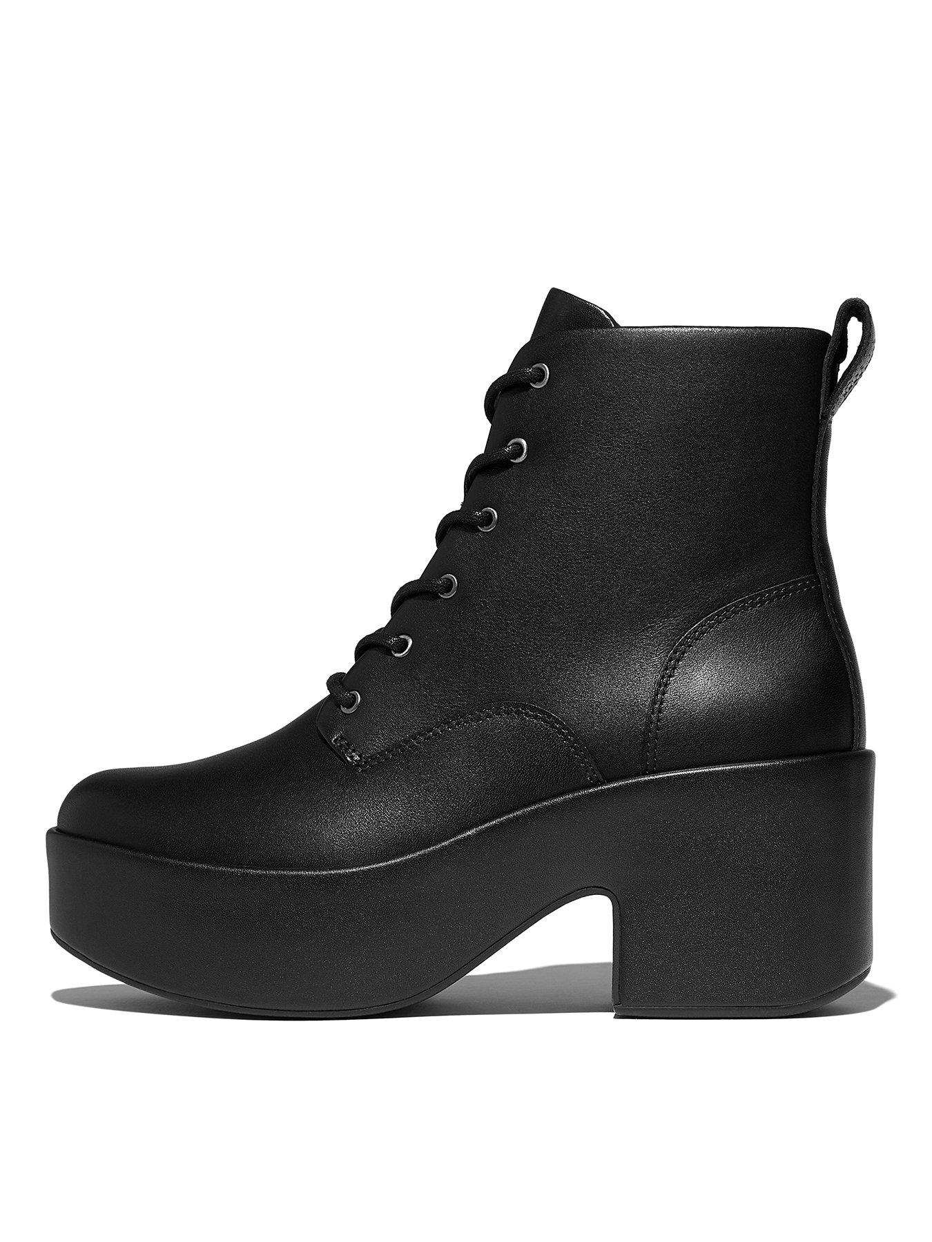 FitFlop Attforms Leathed Heeled Lace-Up Boots - Black