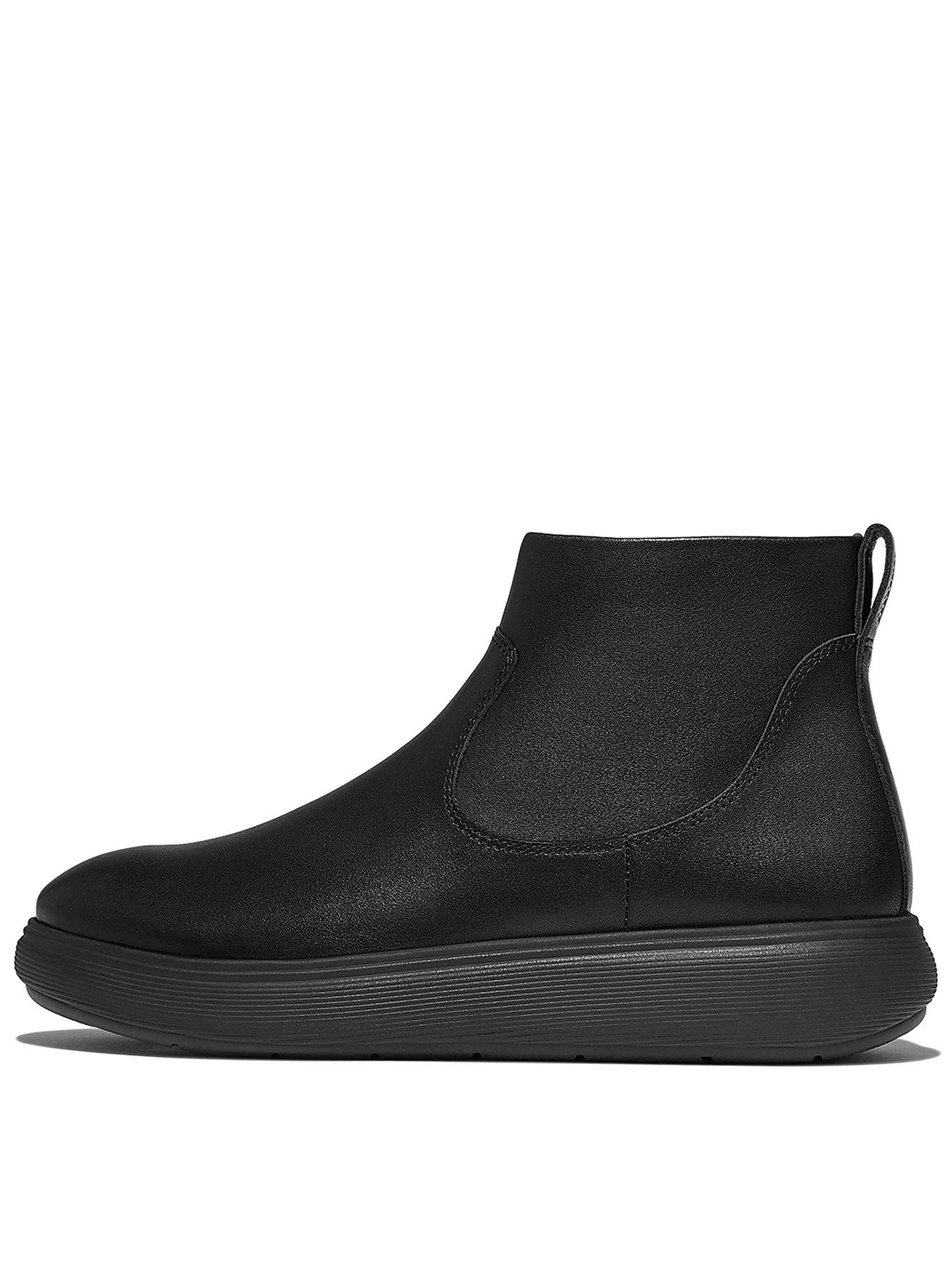 FitFlop Iq-Comff Leather Zip Ankle Boots- Black