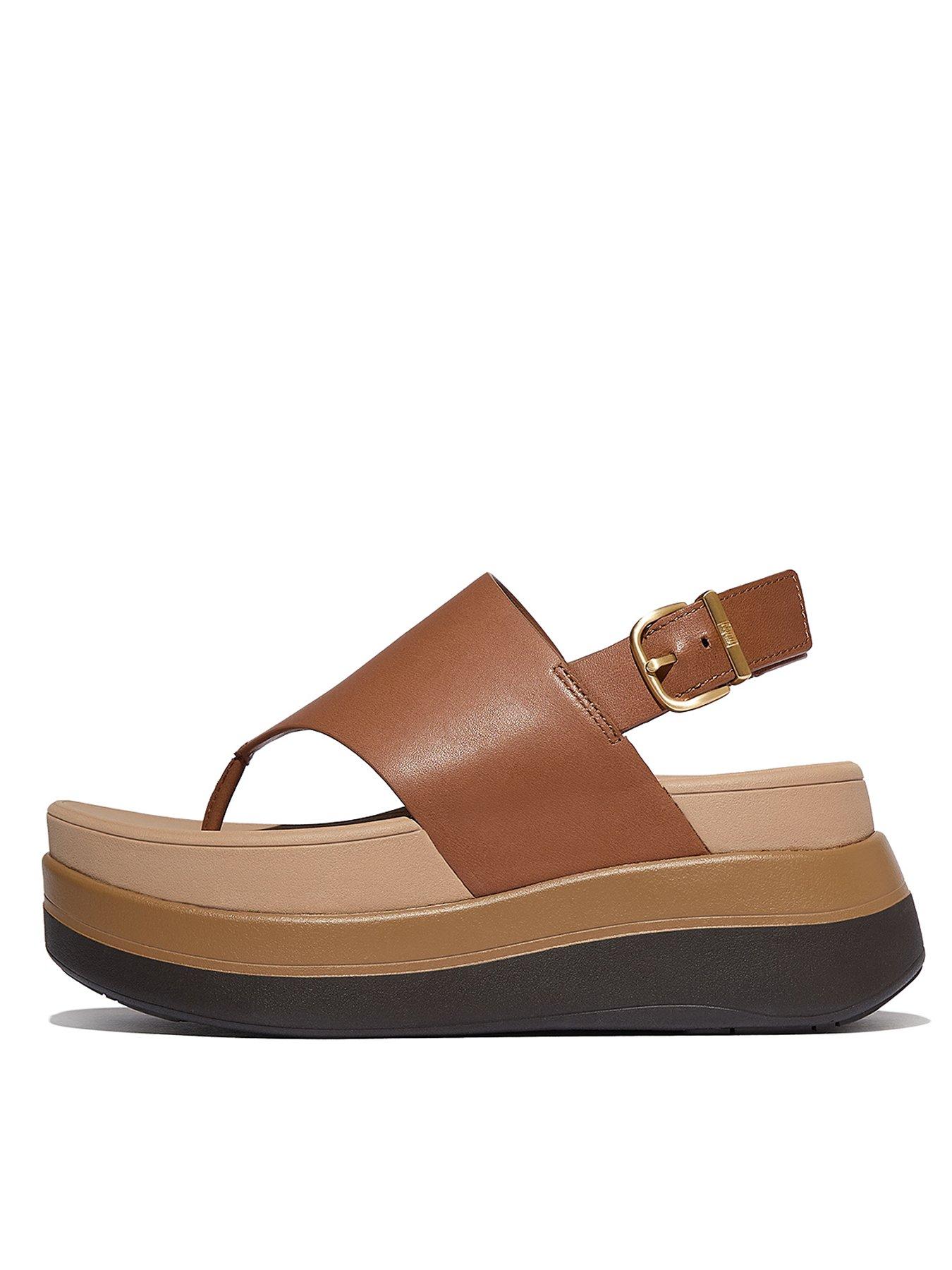 undefined F-mode Stack Leather Back-strap Toe-post Sandal - Deep Tan