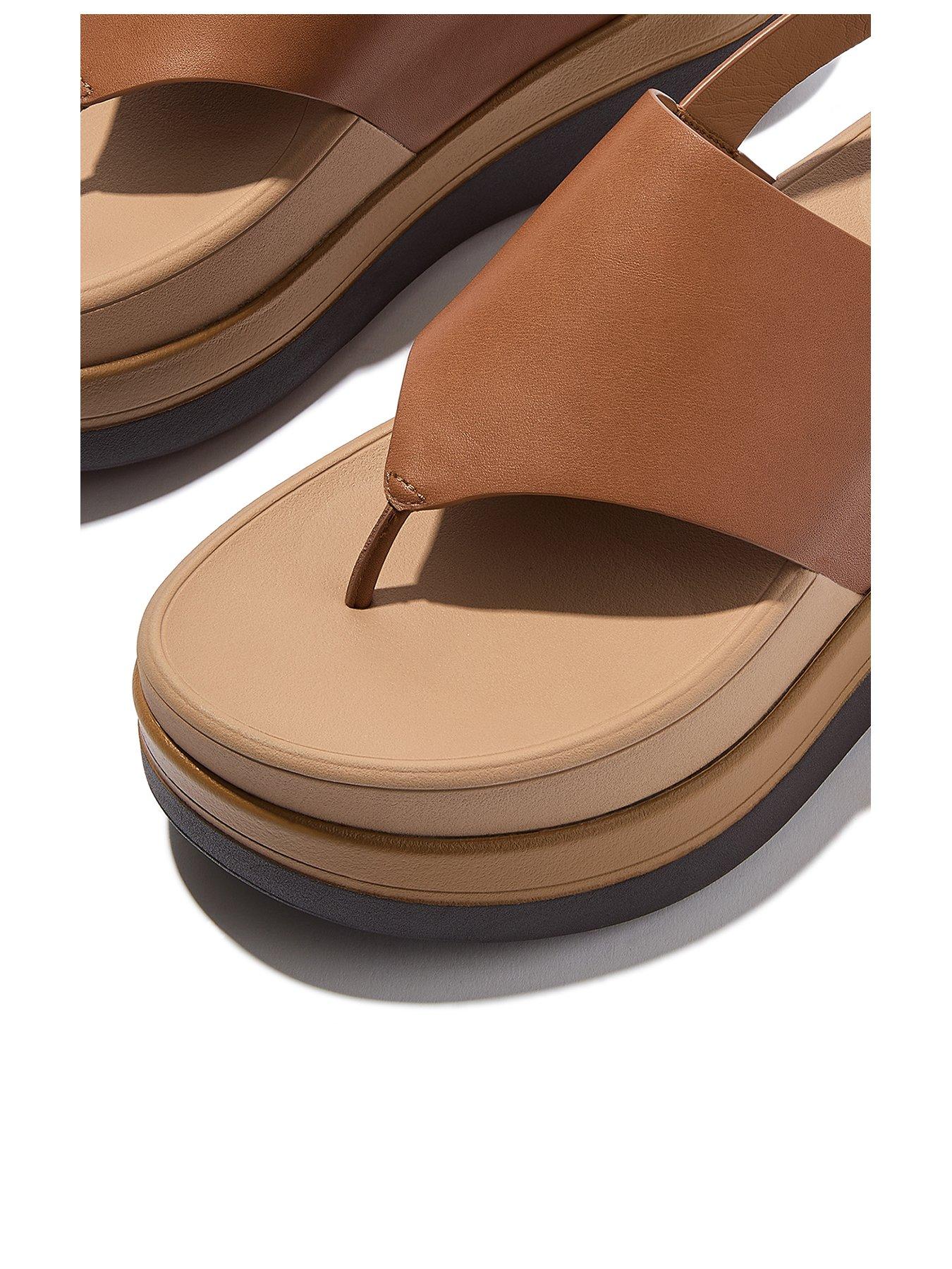FitFlop F-mode Stack Leather Back-strap Toe-post Sandal Deep Tan