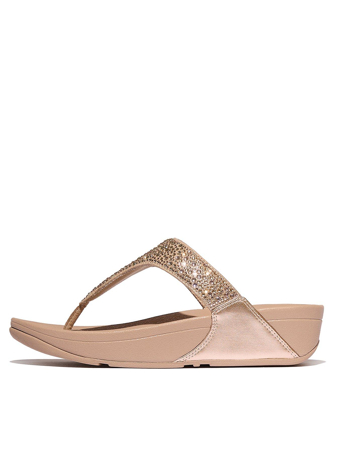 FitFlop Lulu Crystal Mix Toe-post Sandal - Metallic Classic Beige