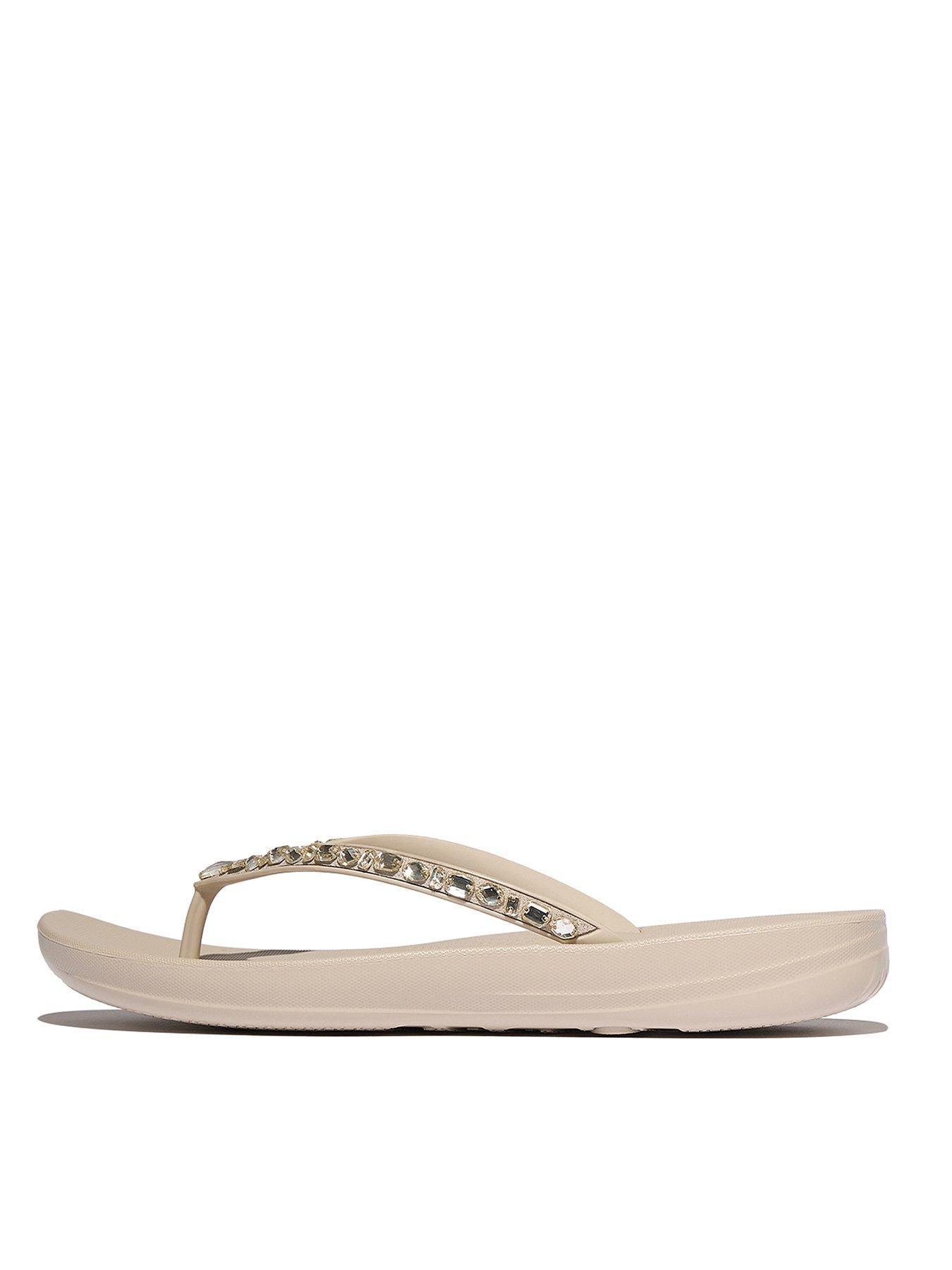 undefined Iqushion Multi Crystal Ergonomic Flip-flops - Stone Beige