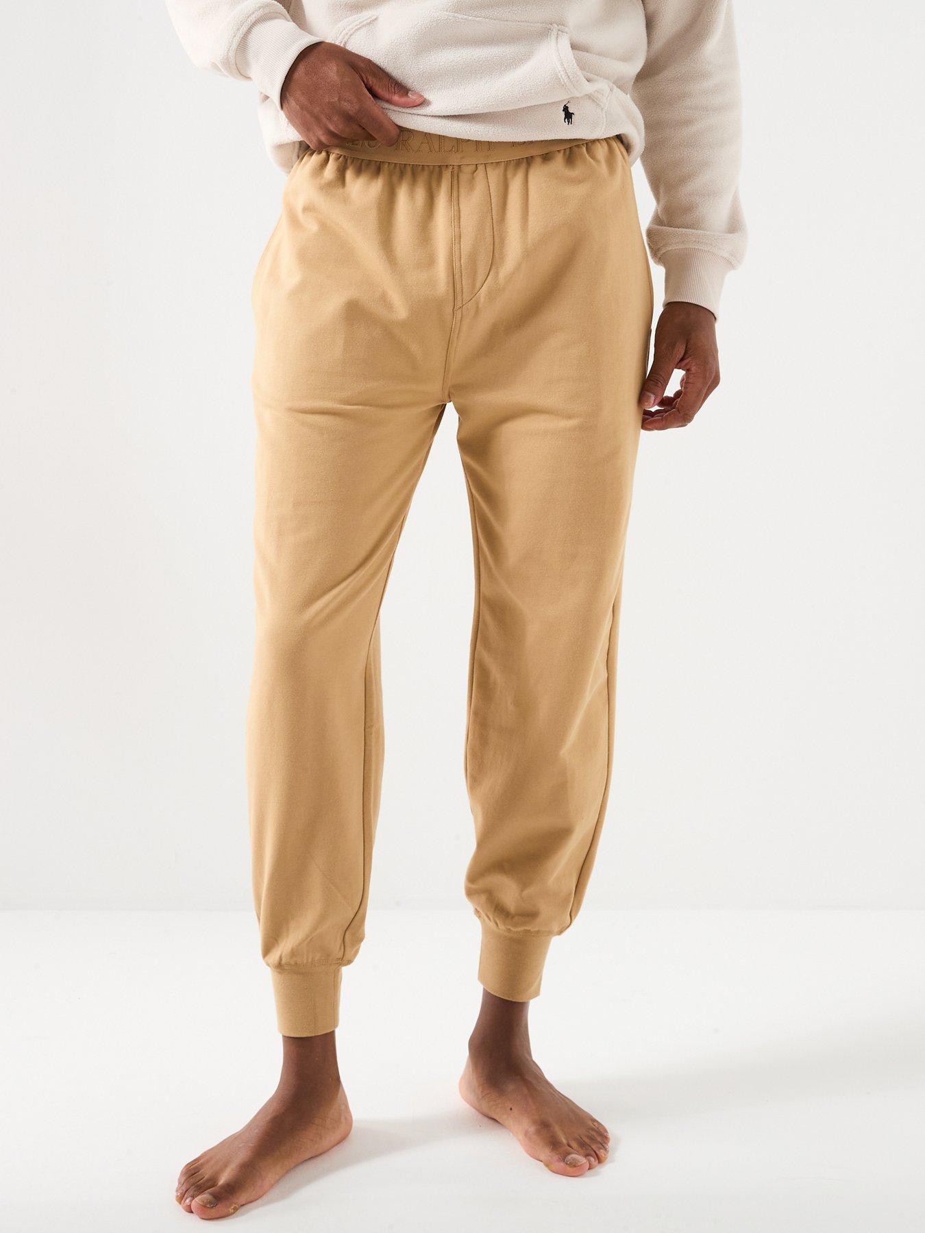 Image 1 of 6 of Polo Ralph Lauren Liquid Cotton Tonal Logo Loungewear Bottoms - Beige