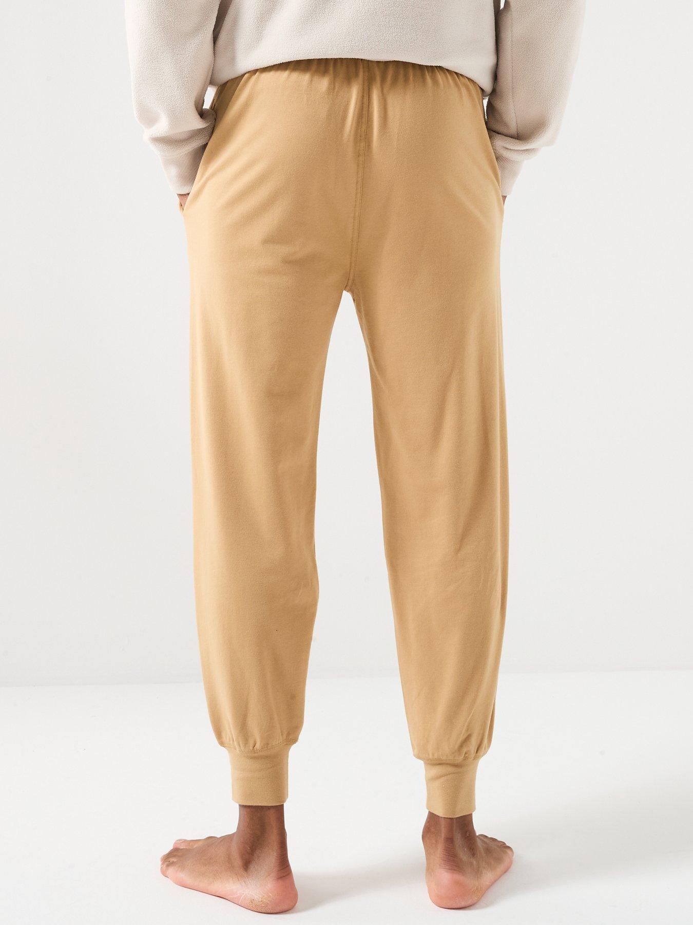 Image 2 of 6 of Polo Ralph Lauren Liquid Cotton Tonal Logo Loungewear Bottoms - Beige